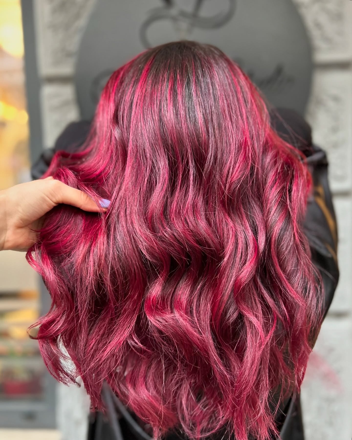 15. Textured Cherry Red Highlights (Cherry Red Hair Color)