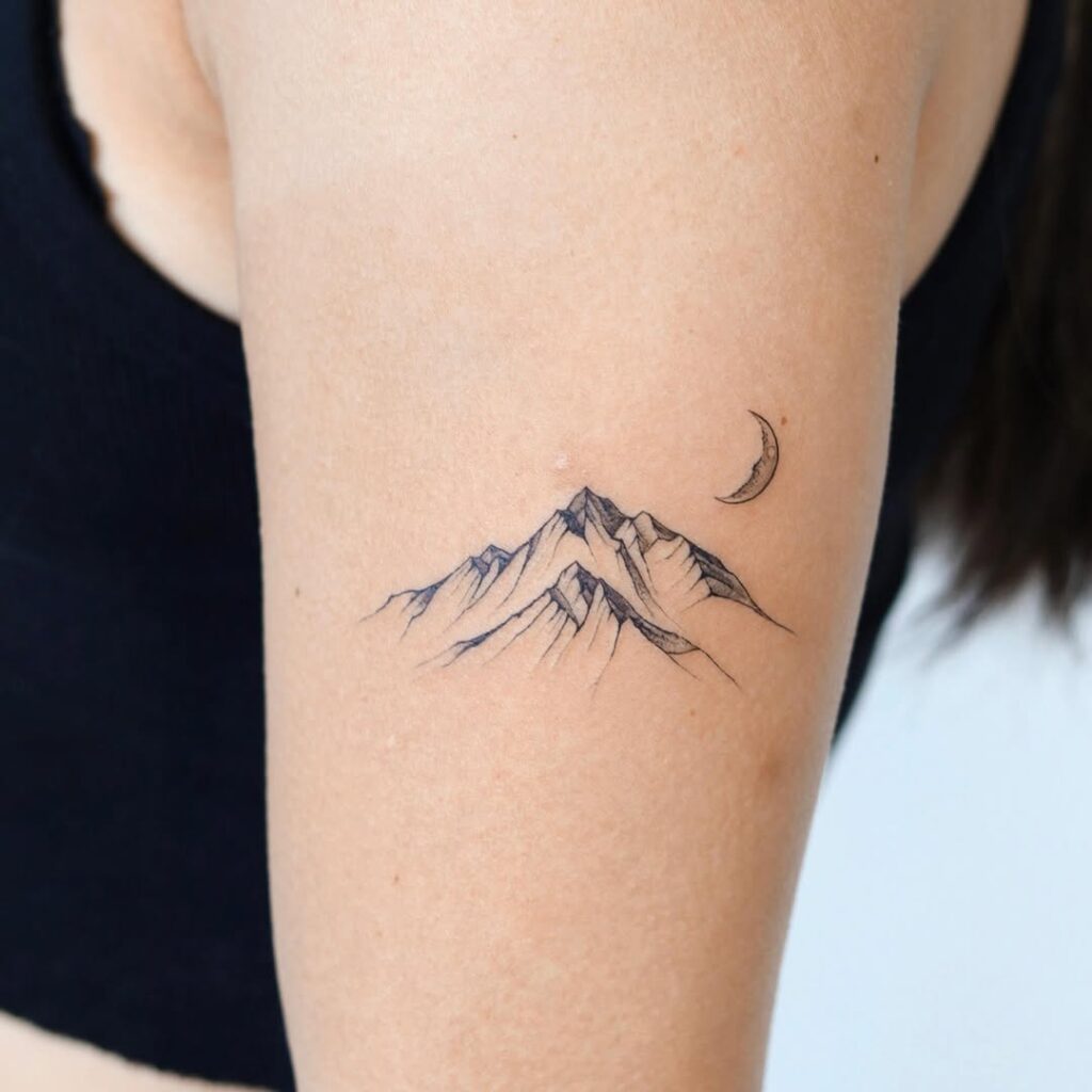 Crescent Moon And Mountain Tattoo