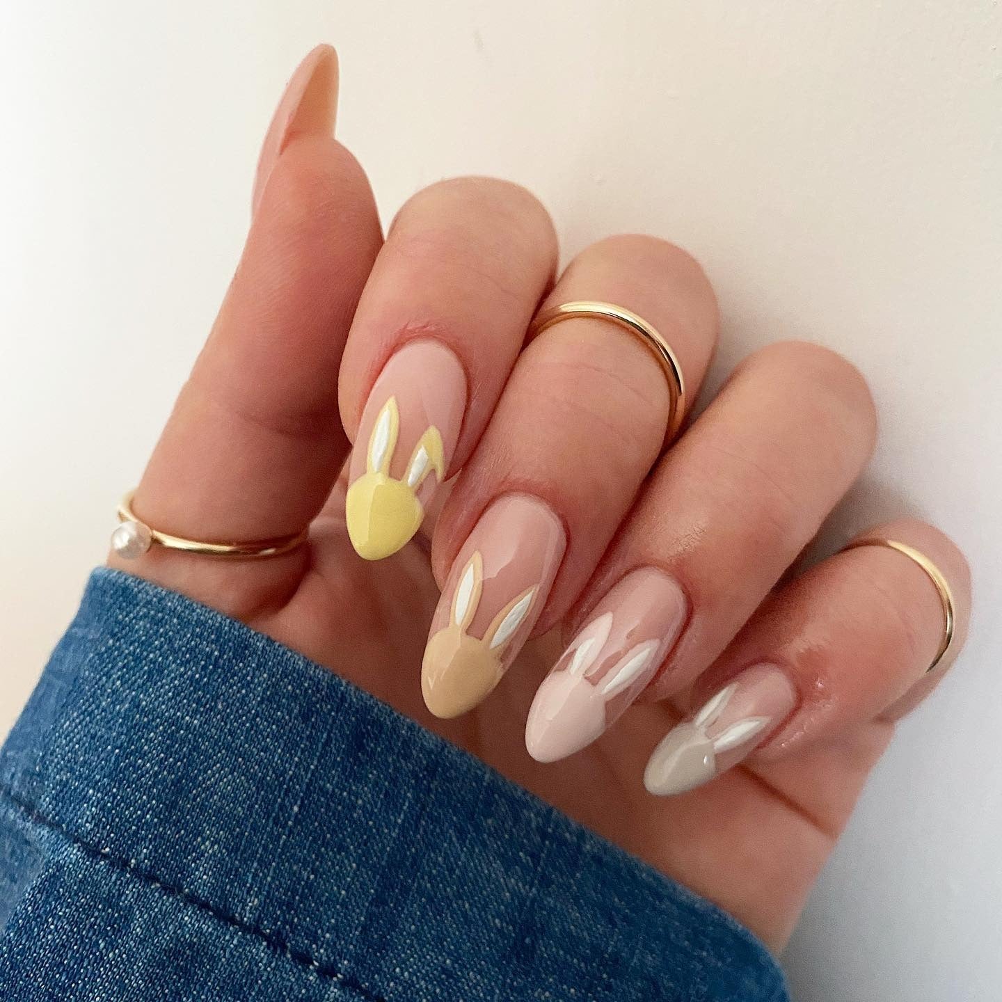 13. Neutral Bunny Silhouettes on Almond Tips (Easter Nail Ideas)