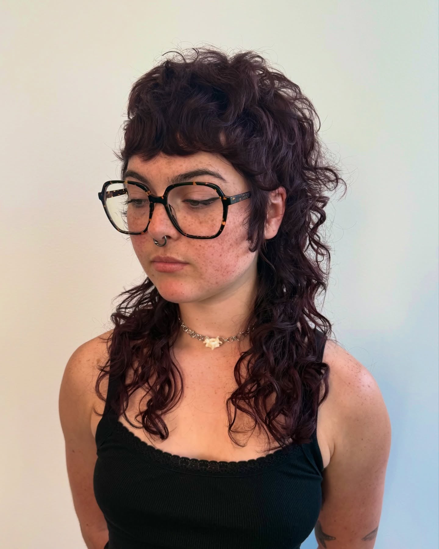 12. Curly Plum Mullet with Defined Layers (Shaggy Mullet Haircut)