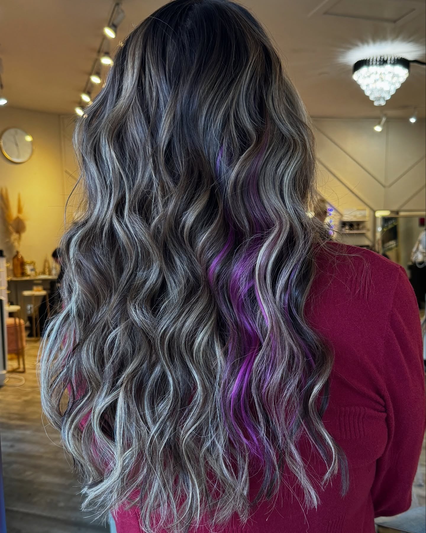 2. Beachy Waves with Ash Blonde and Violet Accents (Hair Color with Highlights)