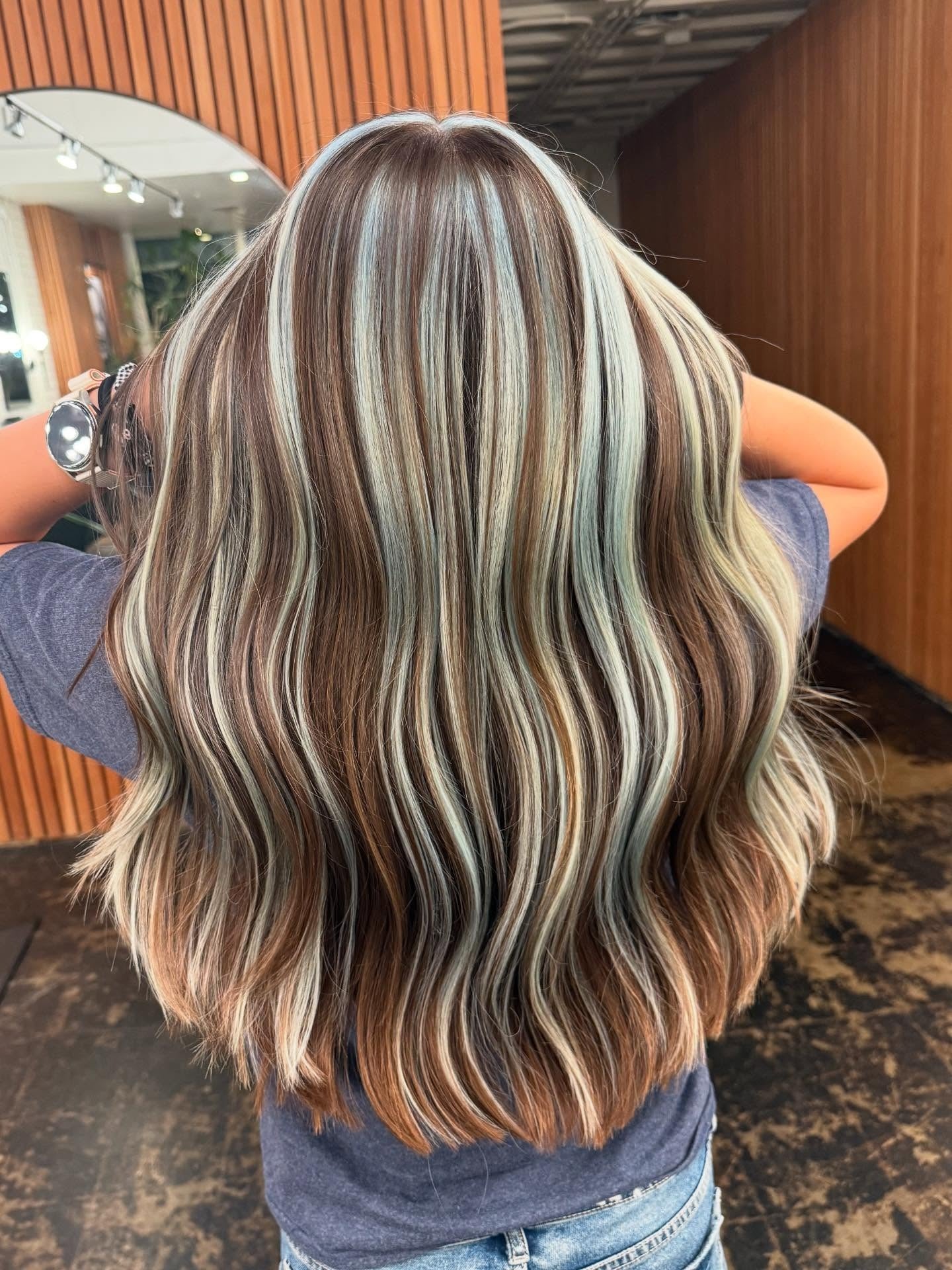 8. Chocolate Brown with Cool Mint Highlights (Hair Color with Highlights)