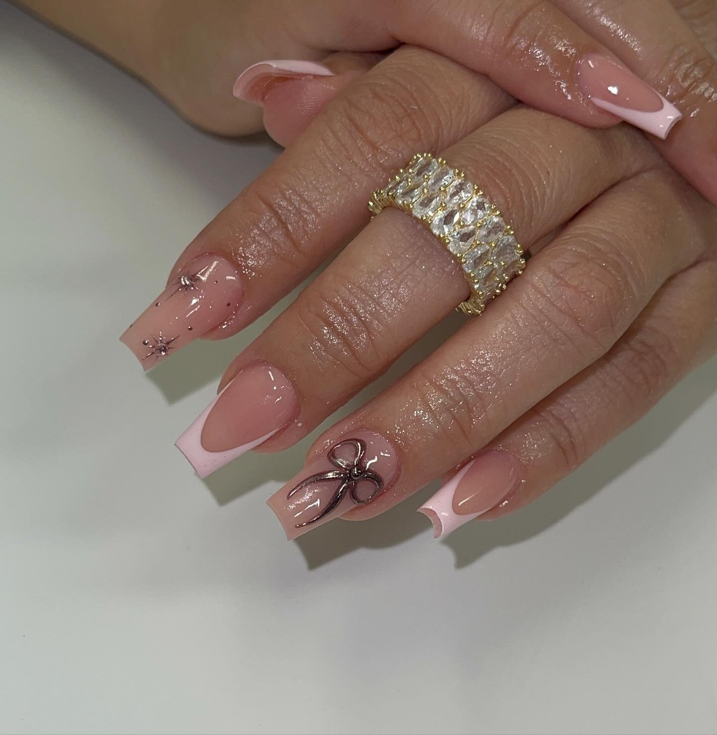 9. White Diamond-Tipped French (Small Coffin Nail Ideas)