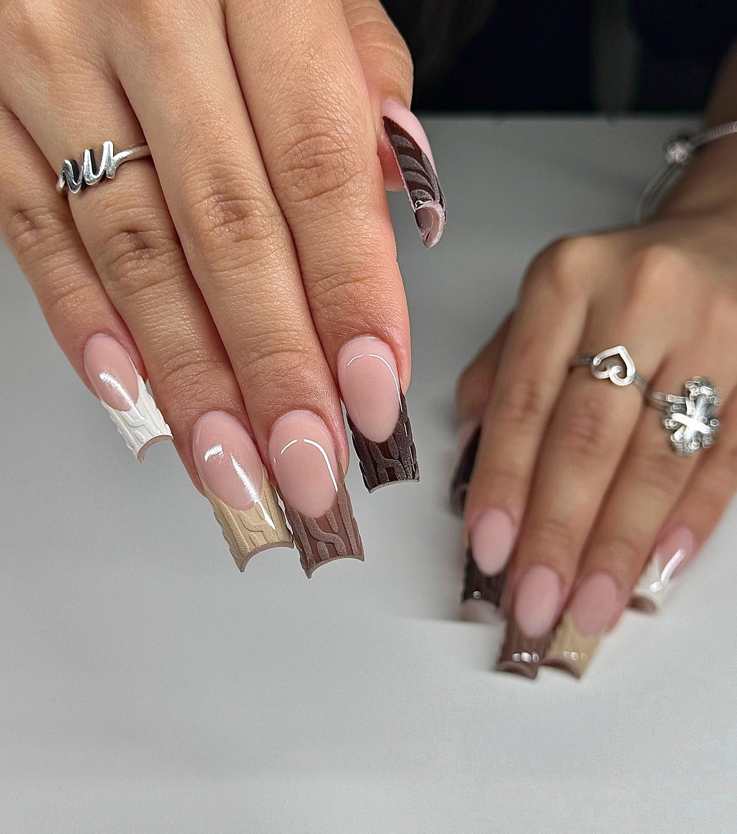 13. Gold Butterfly and White Swirl French (Small Coffin Nail Ideas)