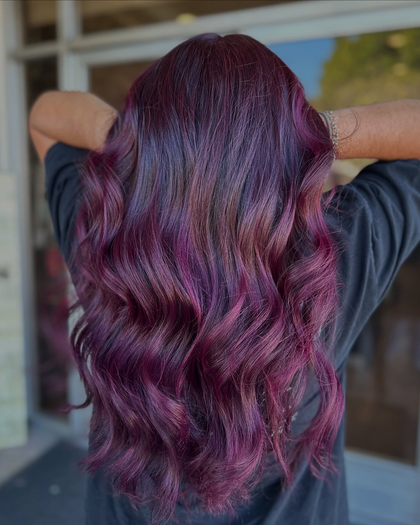 2. Plum Balayage with Dimensional Flow (Plum Hair Color)