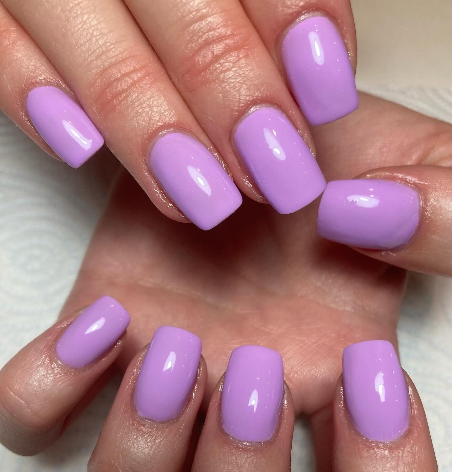 10. Classic Pastel Purple Gloss on Square Nails (Purple Nail Ideas)