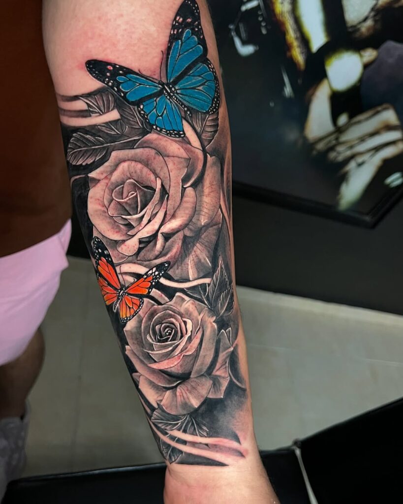 Roses And Butterflies Tattoo Sleeve