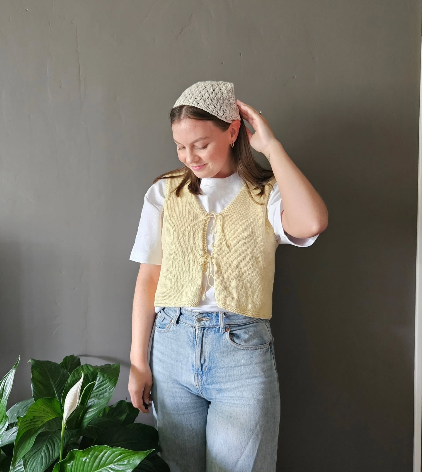 1. Crocheted Bandana with Straight Brunette Hair (Bandana Hairstyles)
