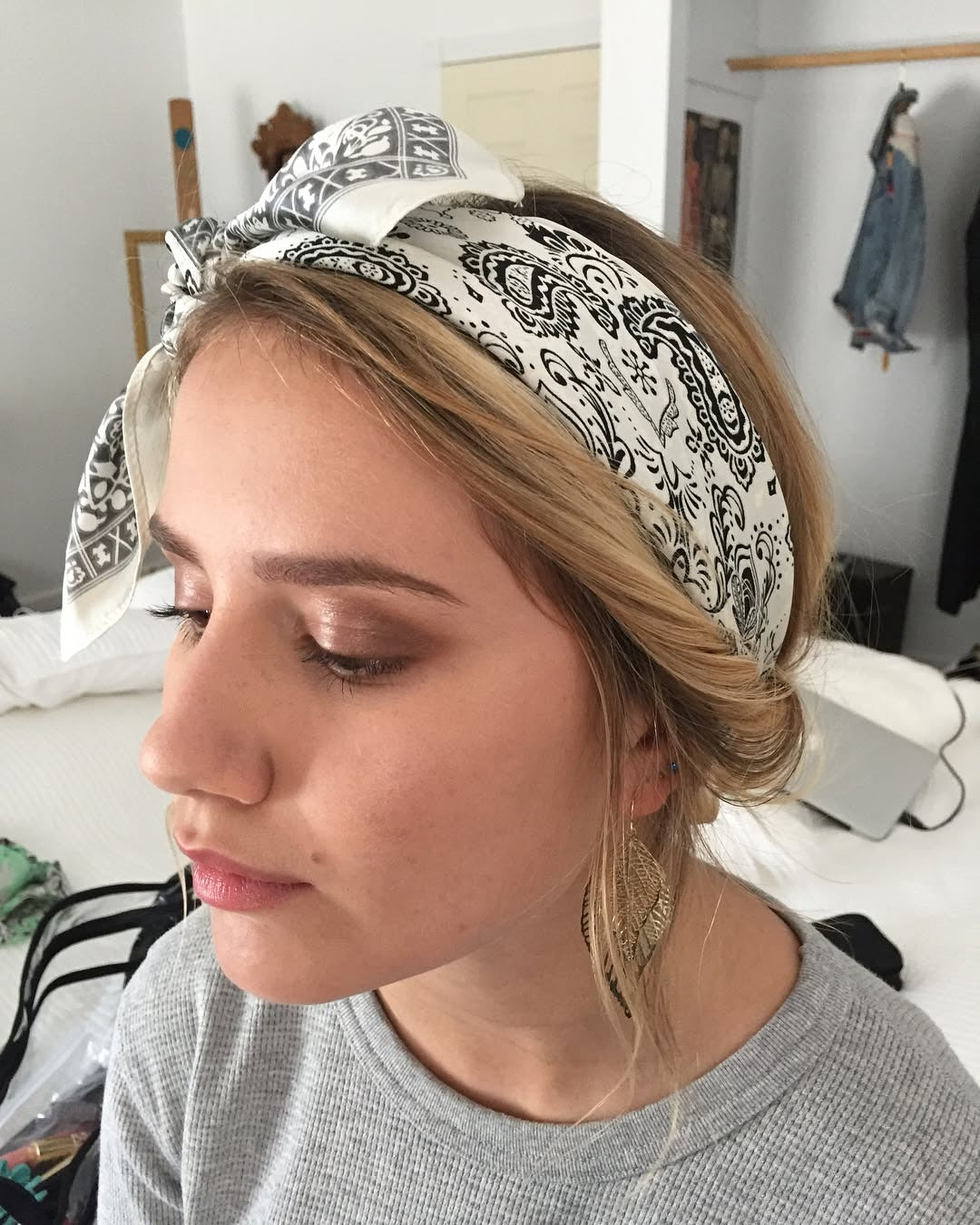 2. Classic Paisley Bandana with Low Bun (Bandana Hairstyles)