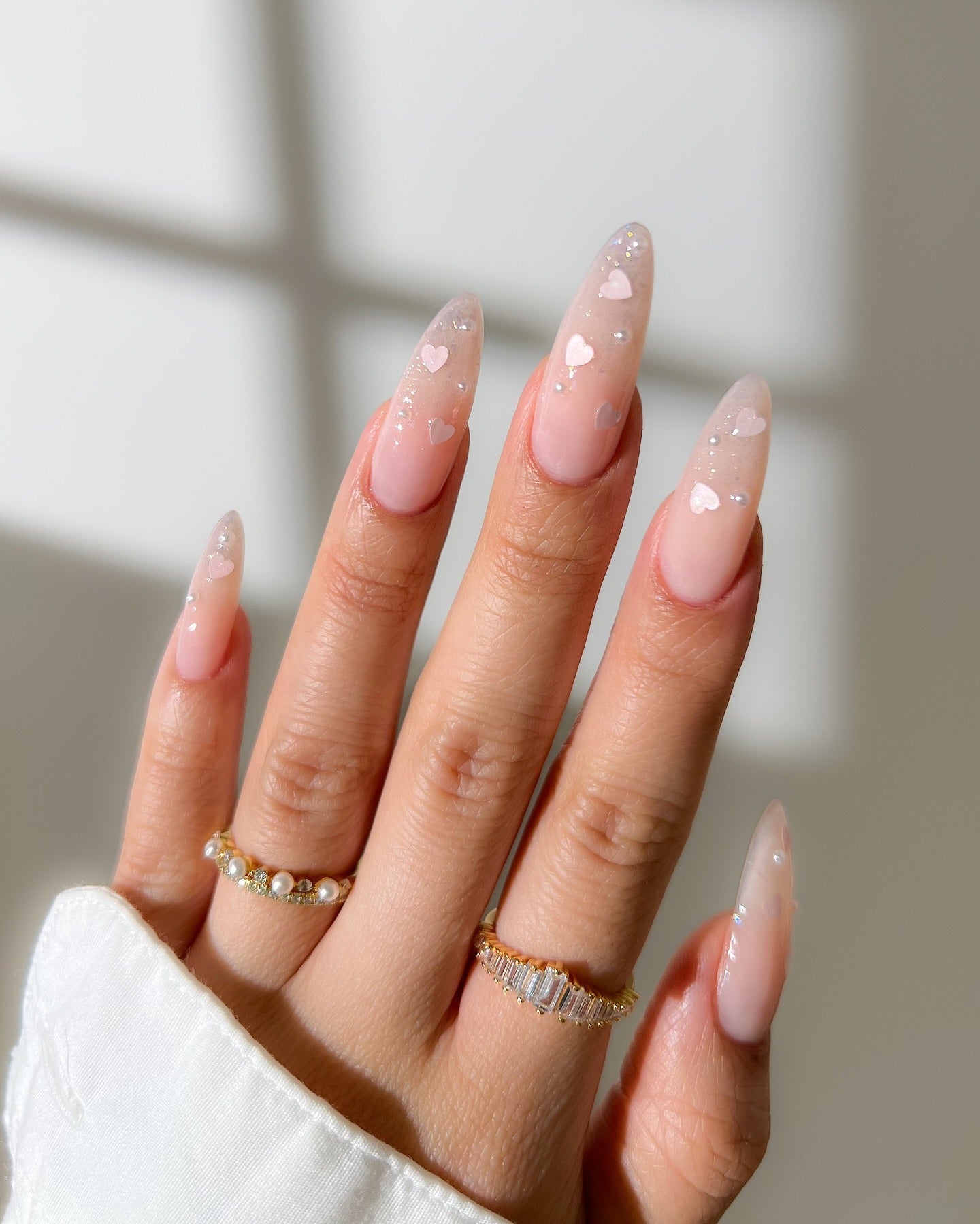 9. Sheer Sparkling Heart Veil (Heart Nail Ideas)