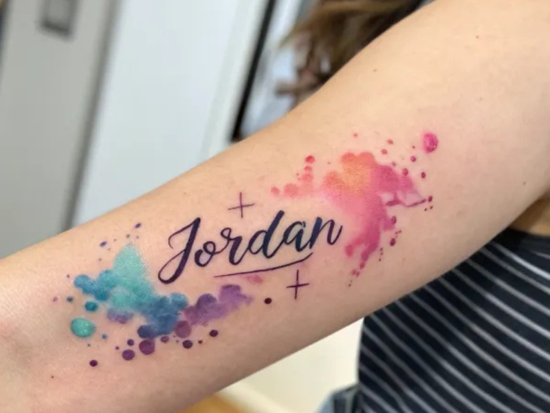 Watercolor Name Tattoo