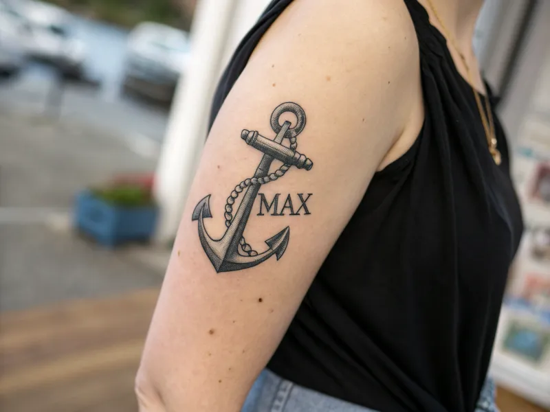 Anchor Name Tattoo