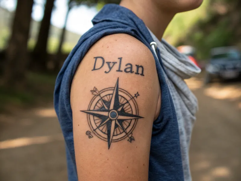 Compass Name Tattoo