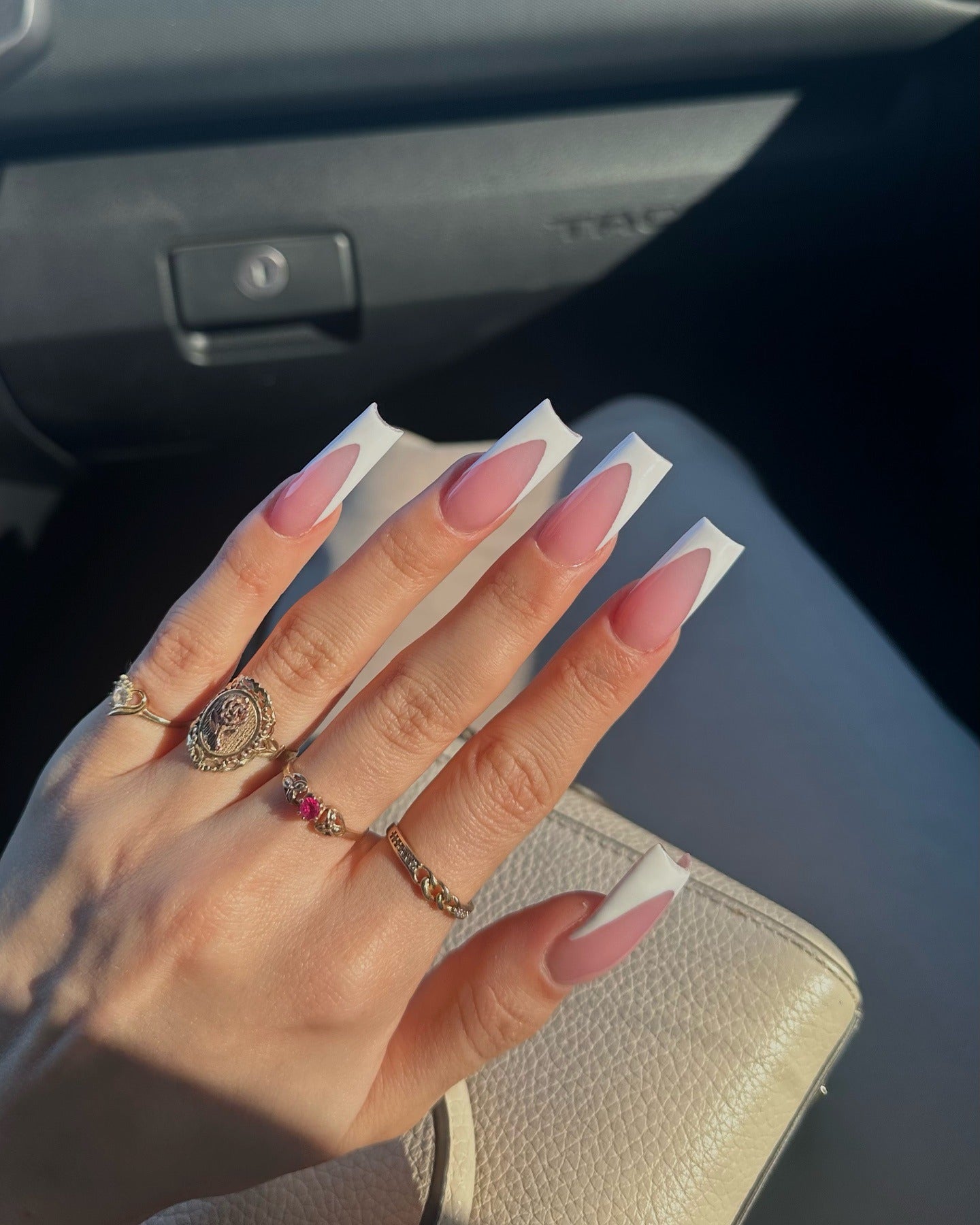 6. Crisp Square French with V-Cut Smile Line (White Tip Nail Ideas)