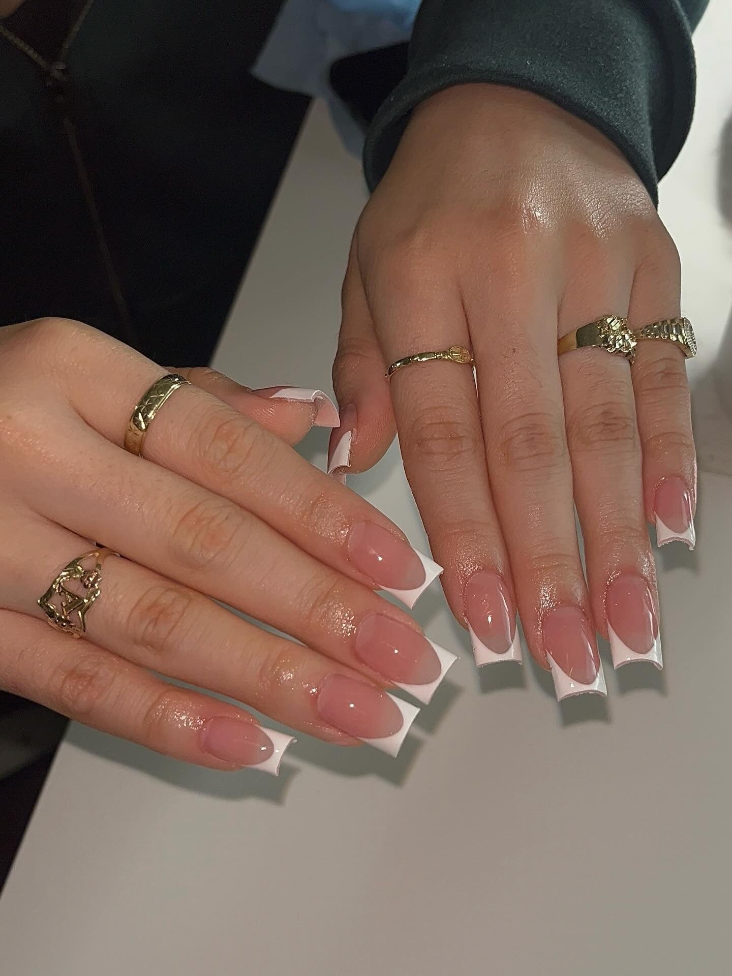 7. Classic French on Square Medium Nails (White Tip Nail Ideas)