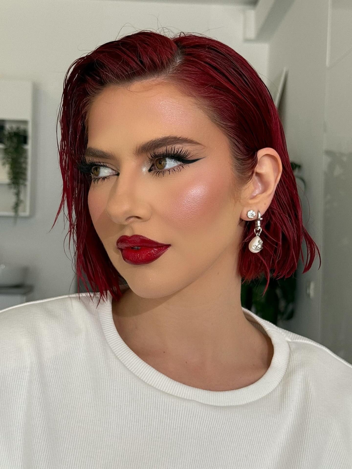 1. Sleek Wet-Look Bob in Deep Cherry Red (Red Hair Color)