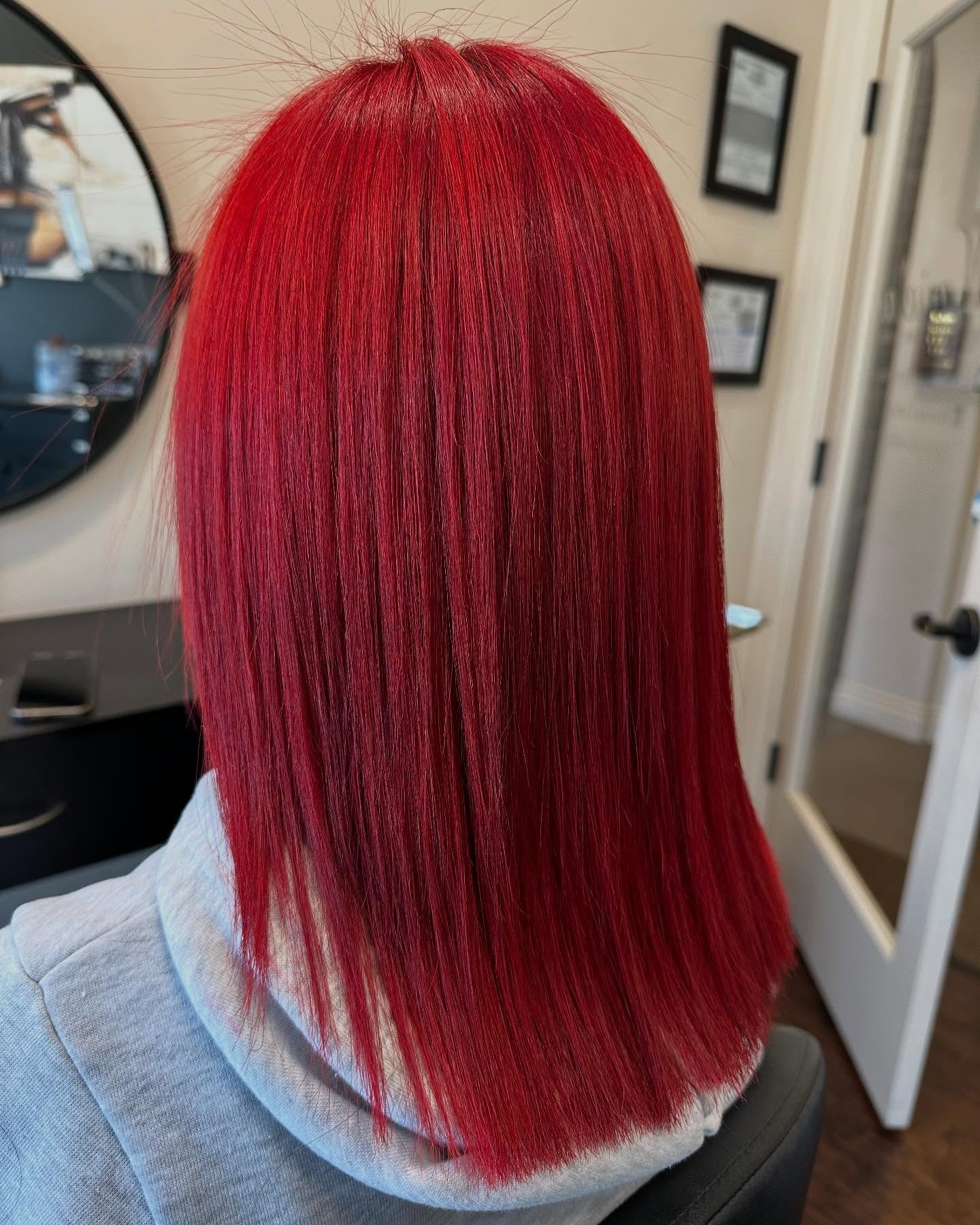 6. Sleek Long Bob in Bold Scarlet (Red Hair Color)