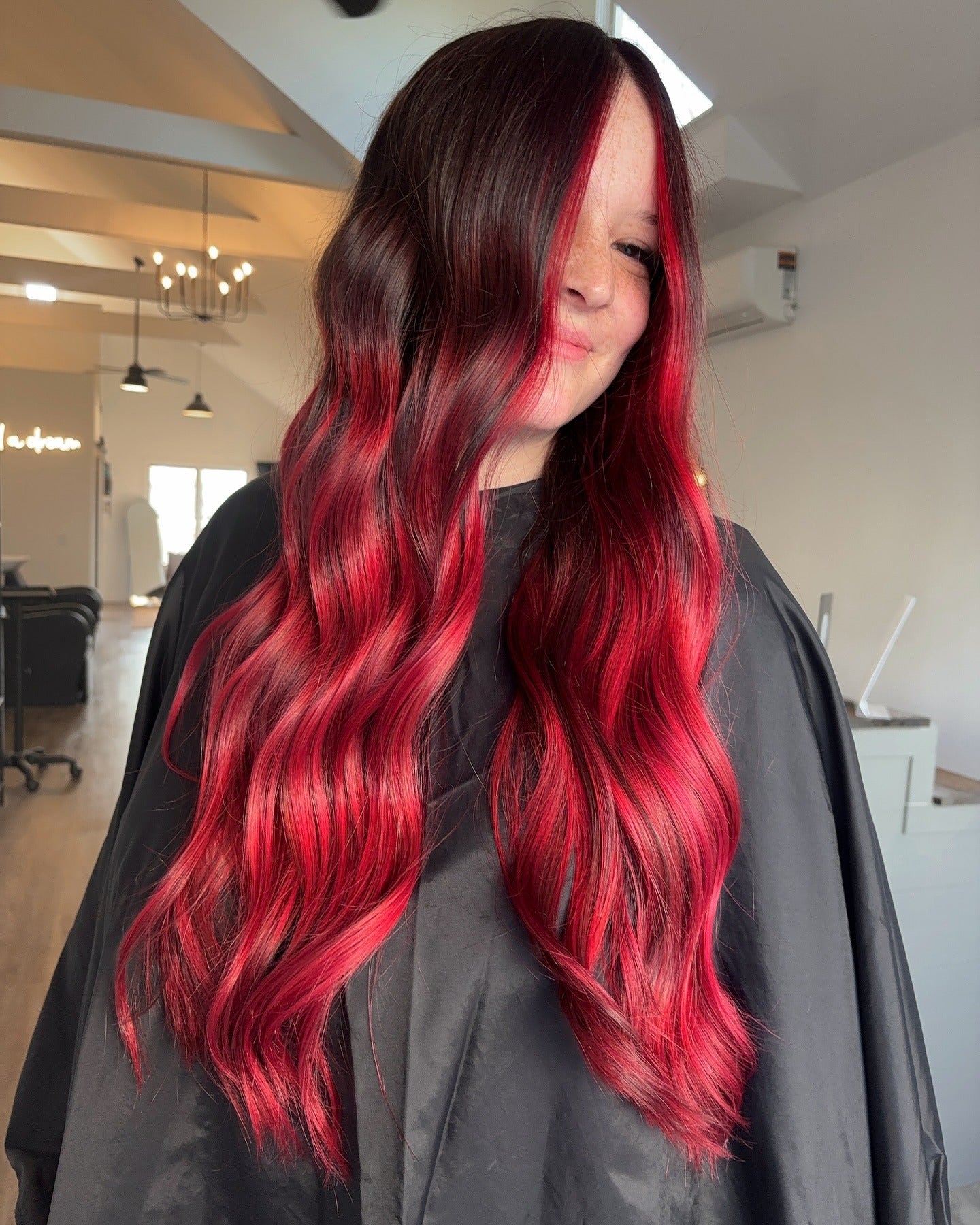 7. Dimensional Ombre Waves in Black Cherry to Red (Red Hair Color)