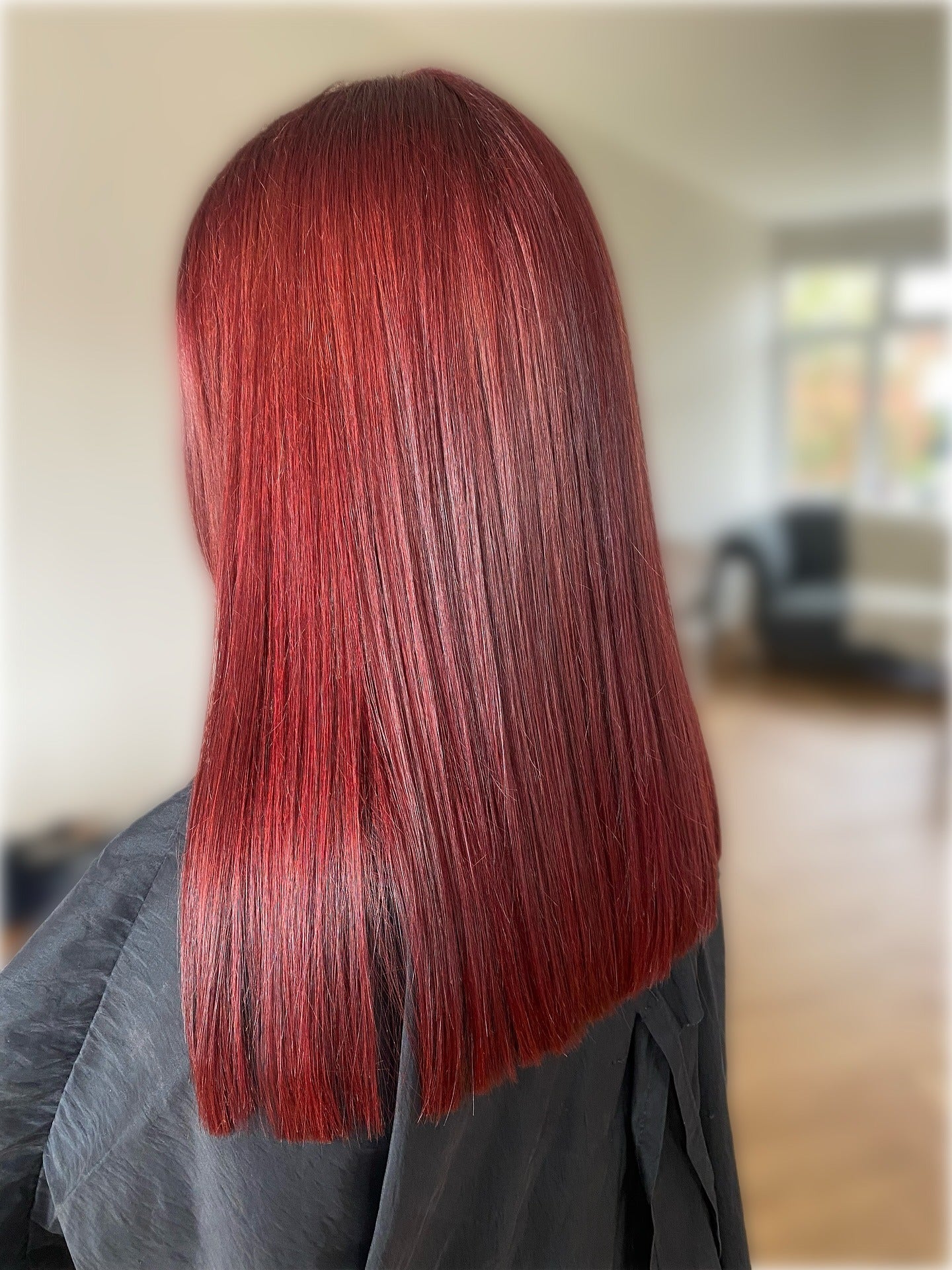 9. Glossy Straight Lob in Dark Copper Red (Red Hair Color)