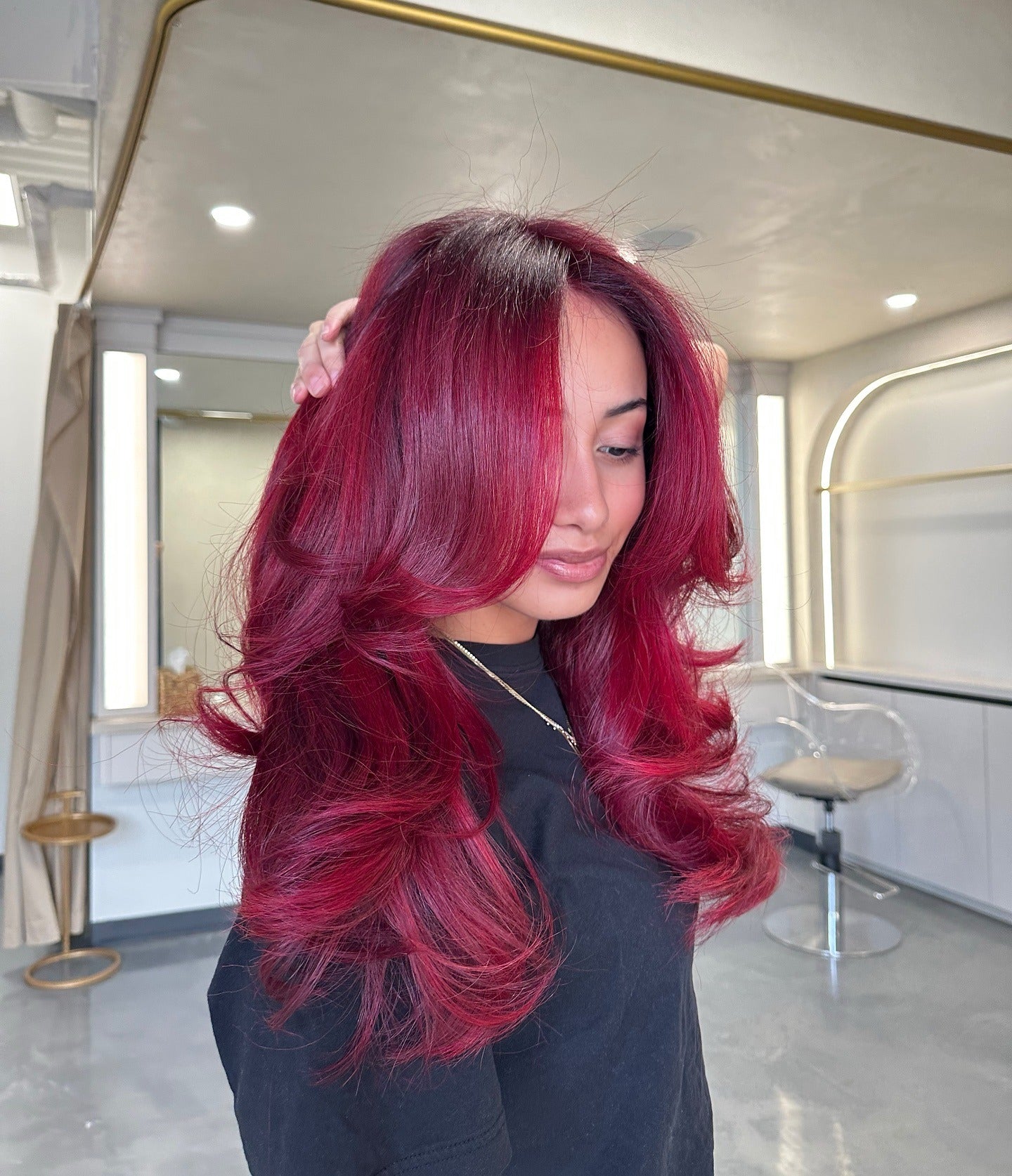 15. Voluminous Layers in Dark Cherry Red (Red Hair Color)