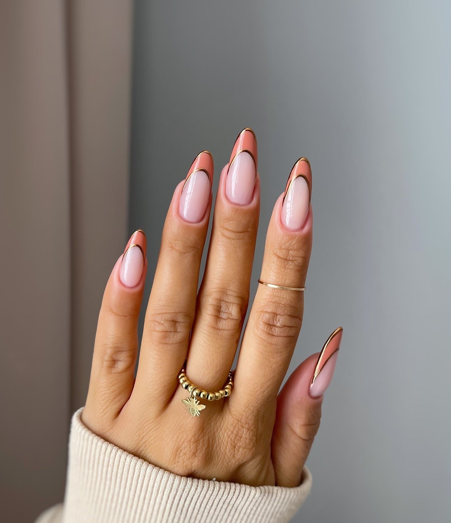 1. Gold-Trimmed Pink Edge Fade (Basic Nail Ideas)