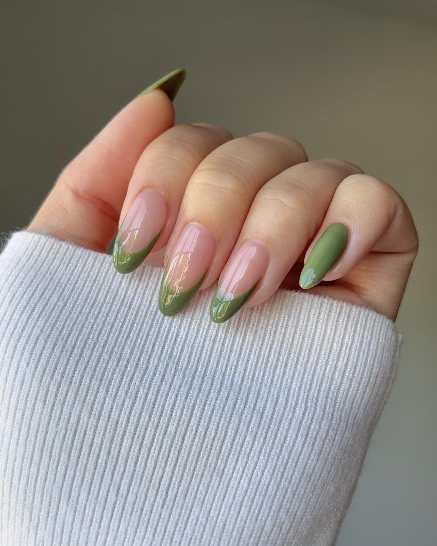 4. Olive Green Abstract French (Basic Nail Ideas)