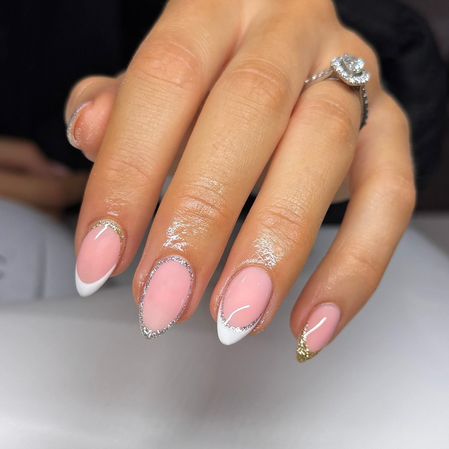 7. Pink Sheer with Glitter-Edge Accents (Basic Nail Ideas)