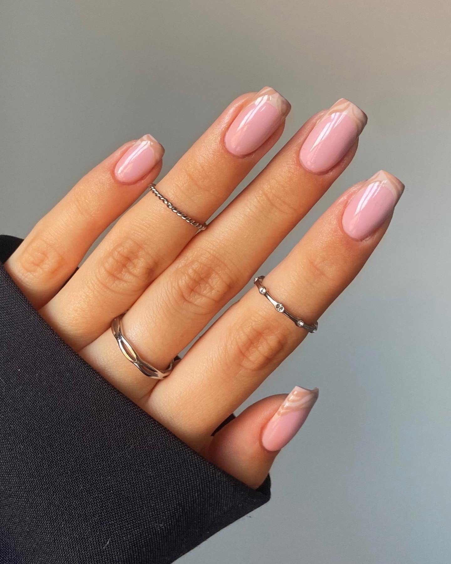 8. Glossy Pink with Sheer Outline Tips (Basic Nail Ideas)