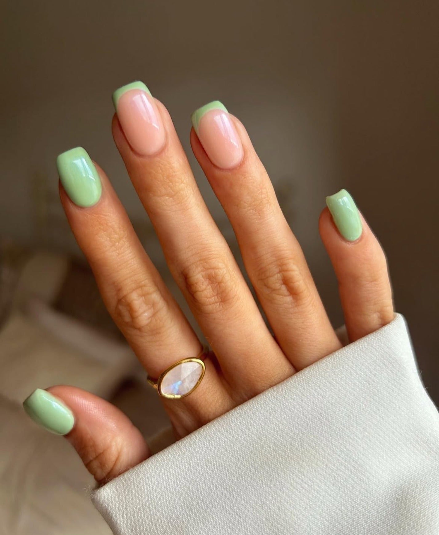 12. Mint French and Full Gloss Combo (Basic Nail Ideas)