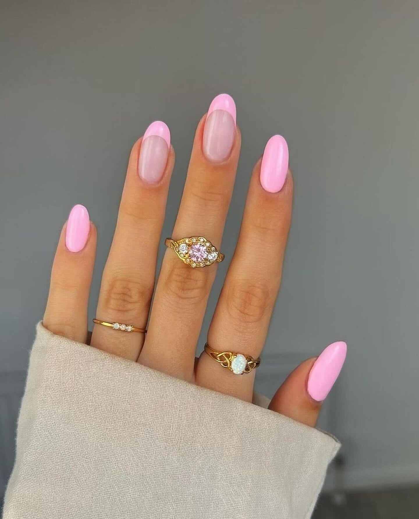 13. Bubblegum Oval with Negative Space Detail (Basic Nail Ideas)