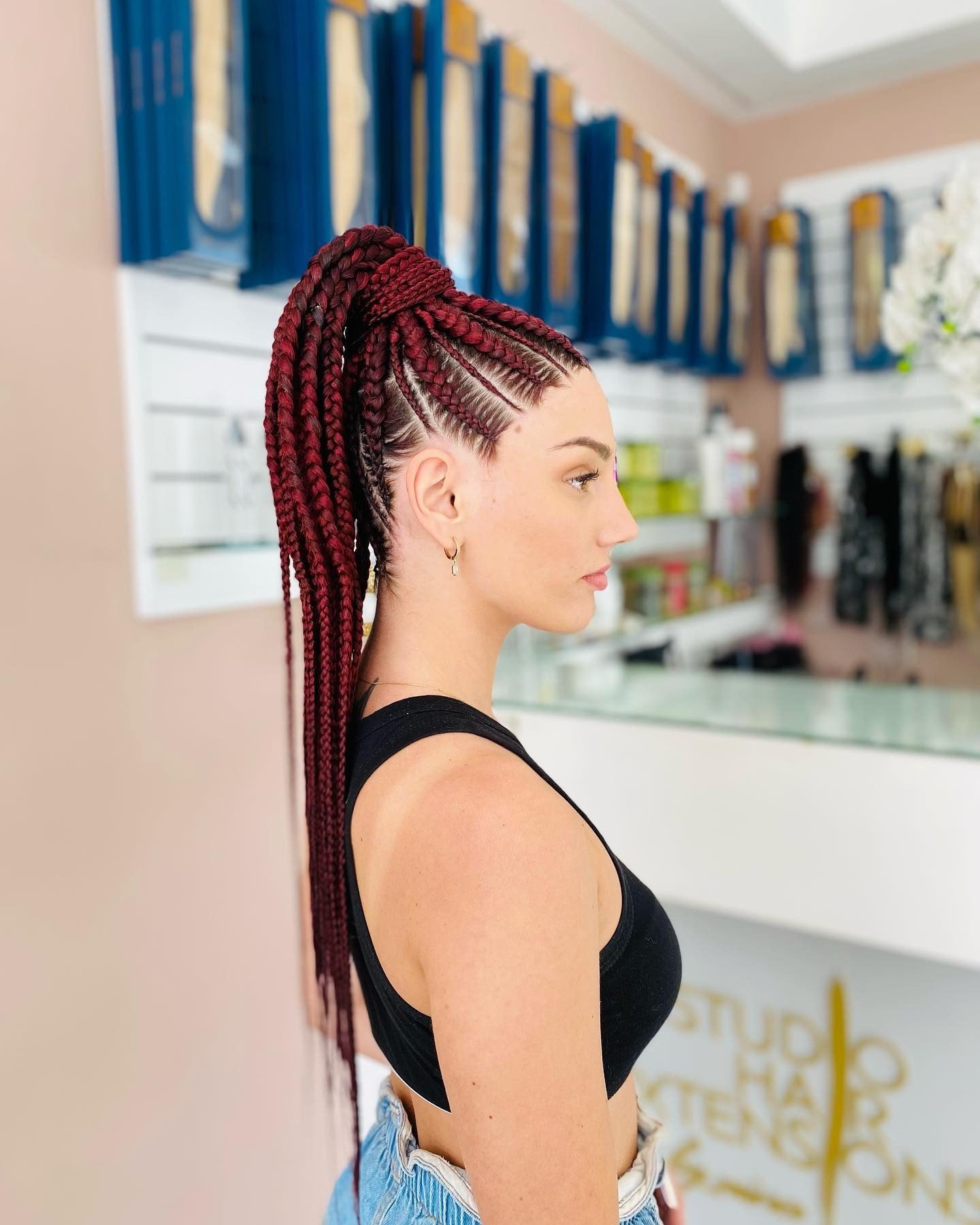 12. Burgundy Cornrow Ponytail (Cornrow Hairstyles)