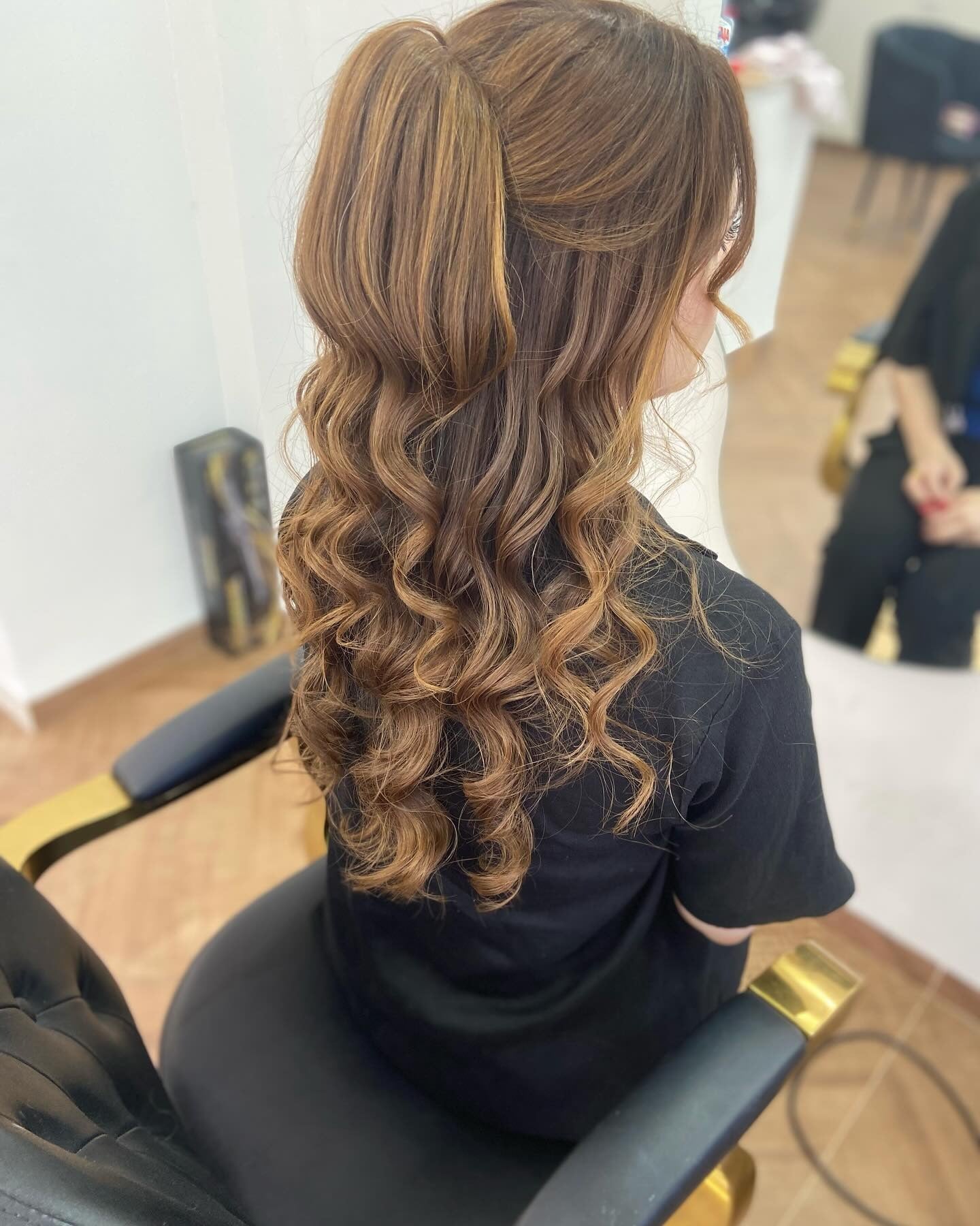 7. Honey Brown Half-Up Curls with Volume (Wavy Hairstyles)