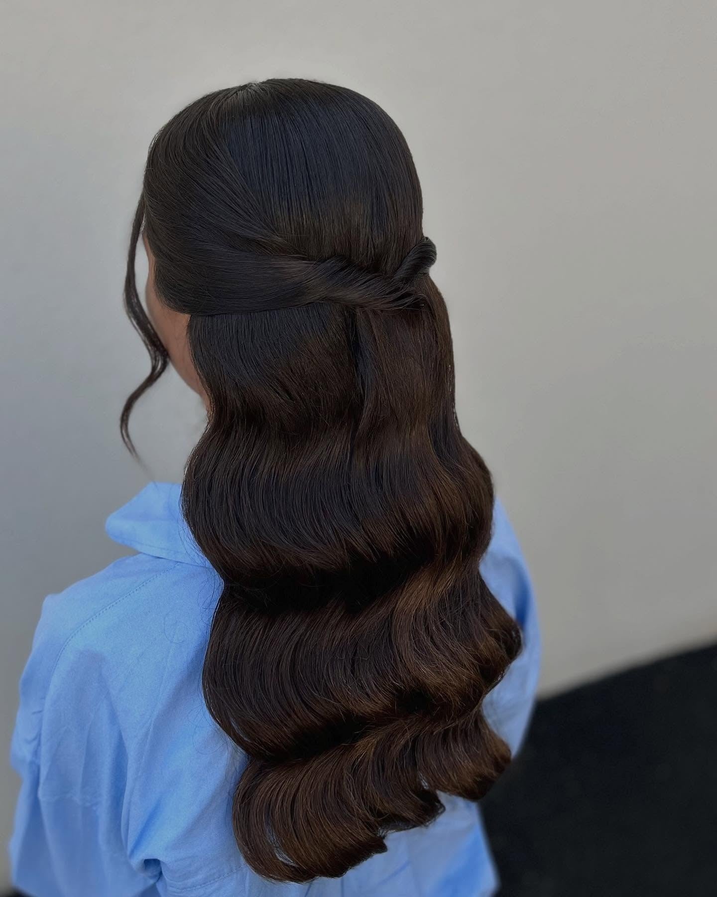 14. Half-Up Twist with Polished Chocolate Waves (Wavy Hairstyles)