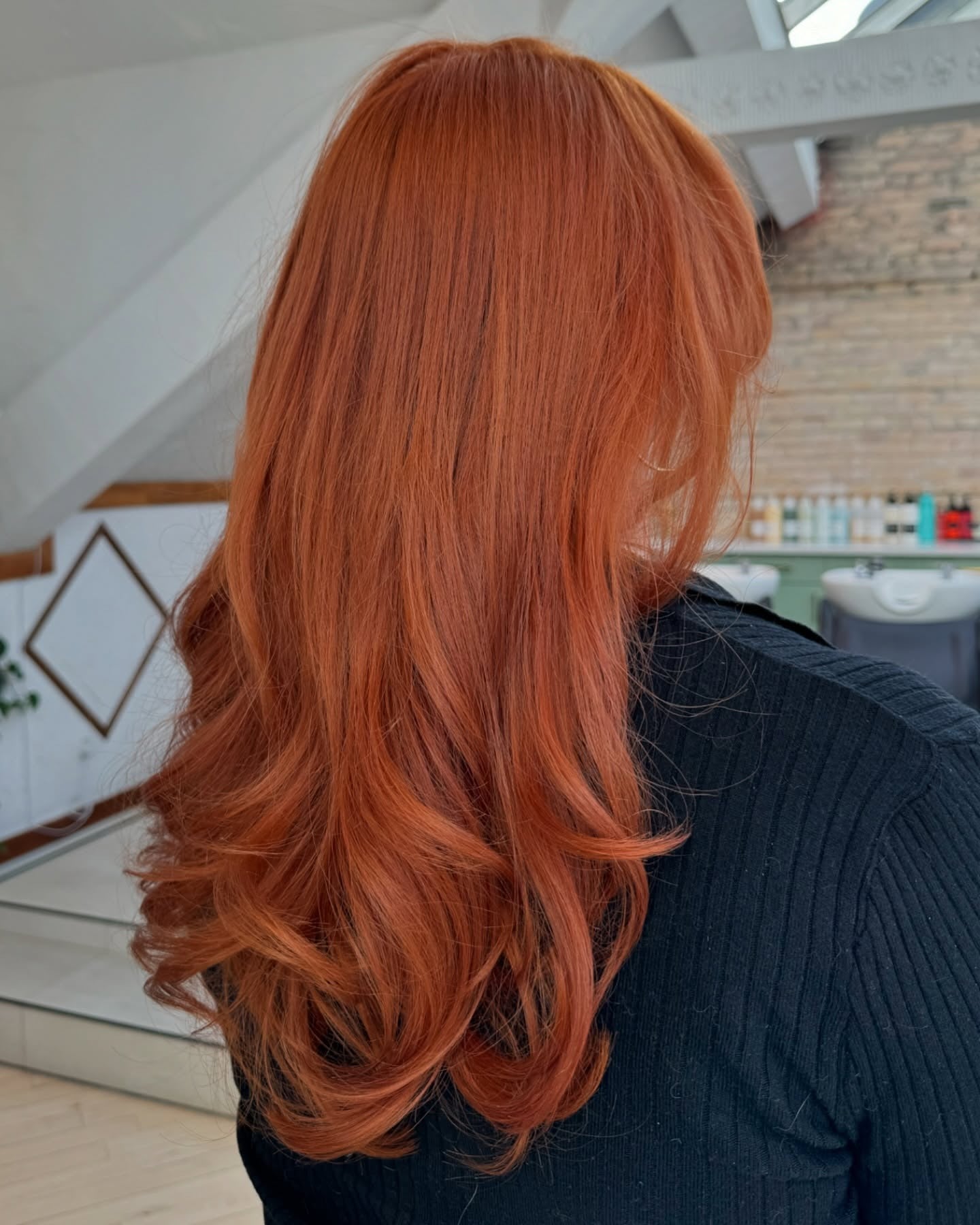 11. Layered Mid-Back Cut with Bright Copper Finish (Copper Hair Color)