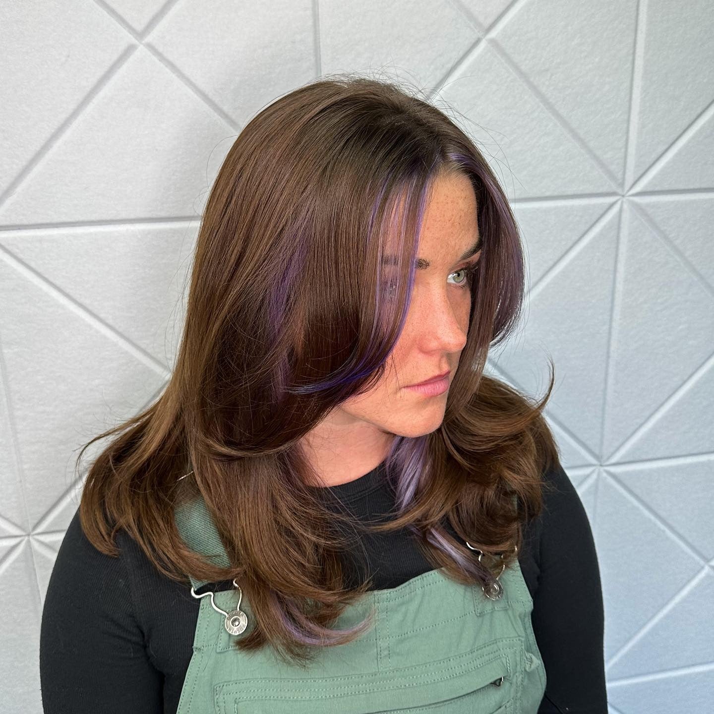 5. Chocolate Wolf Cut with Violet Accent Highlights (Wolf Haircuts)