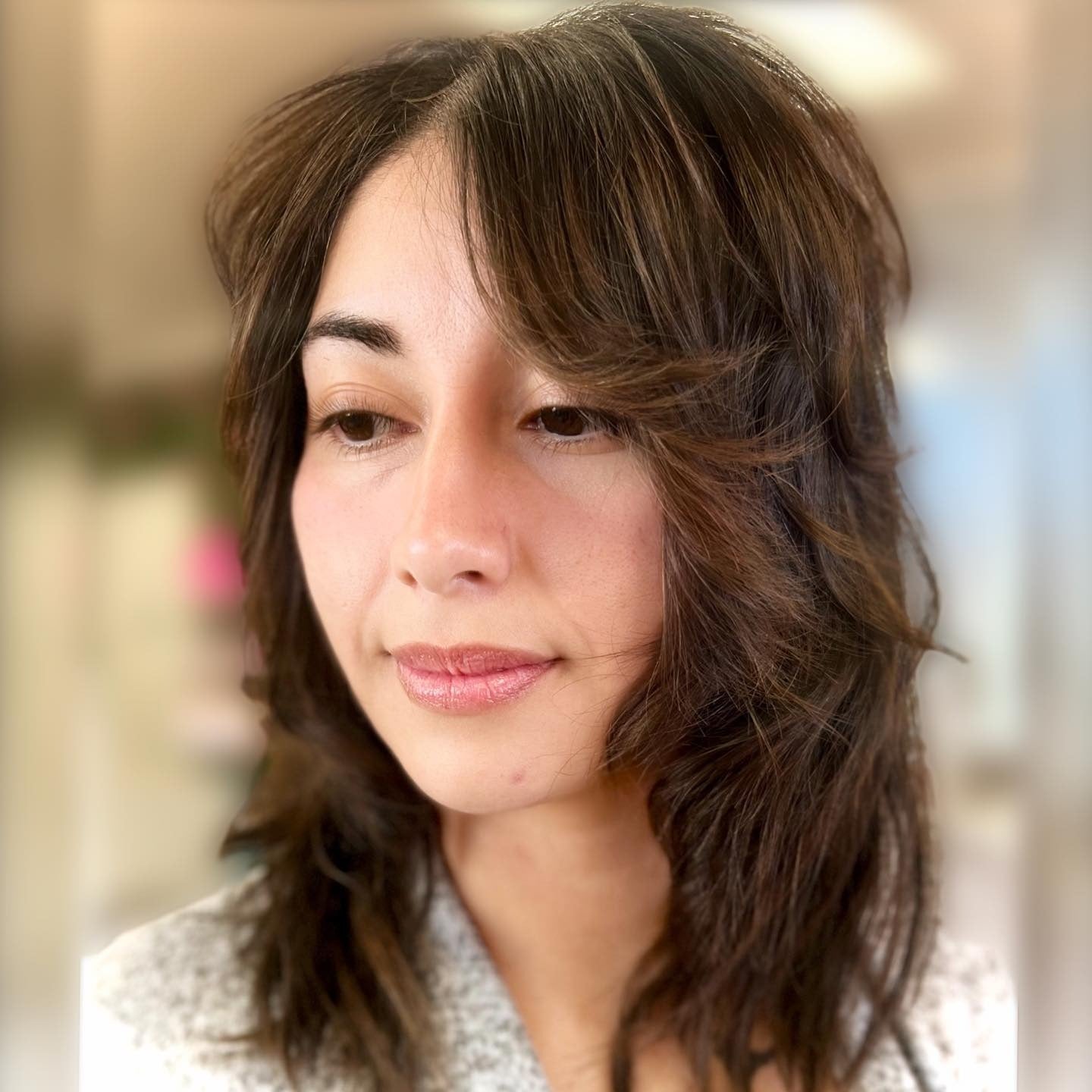 8. Messy Layers on Mid-Length Brunette Hair (Wolf Haircuts)