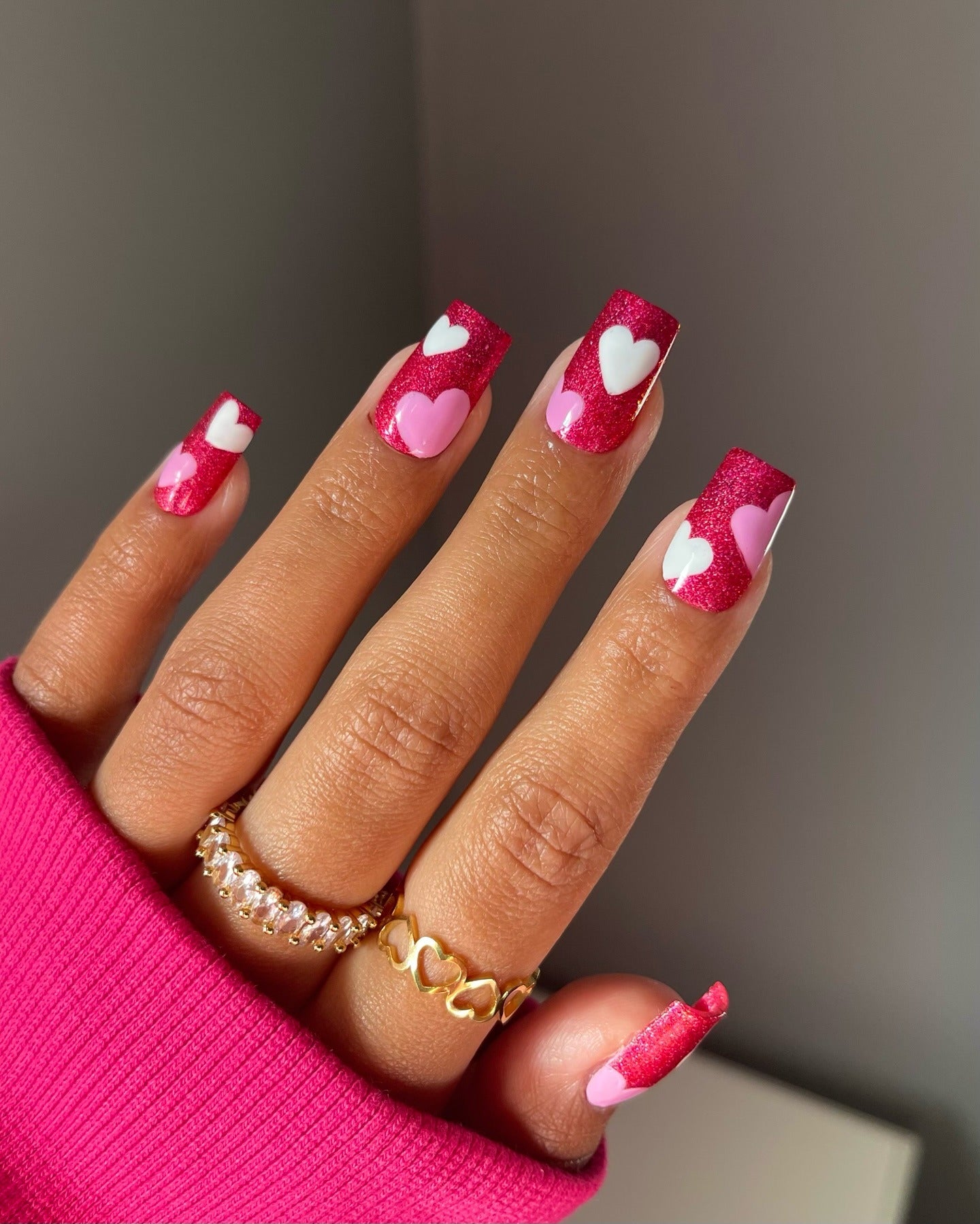 10. Sparkle Hearts in Pink (Nail Art Ideas)