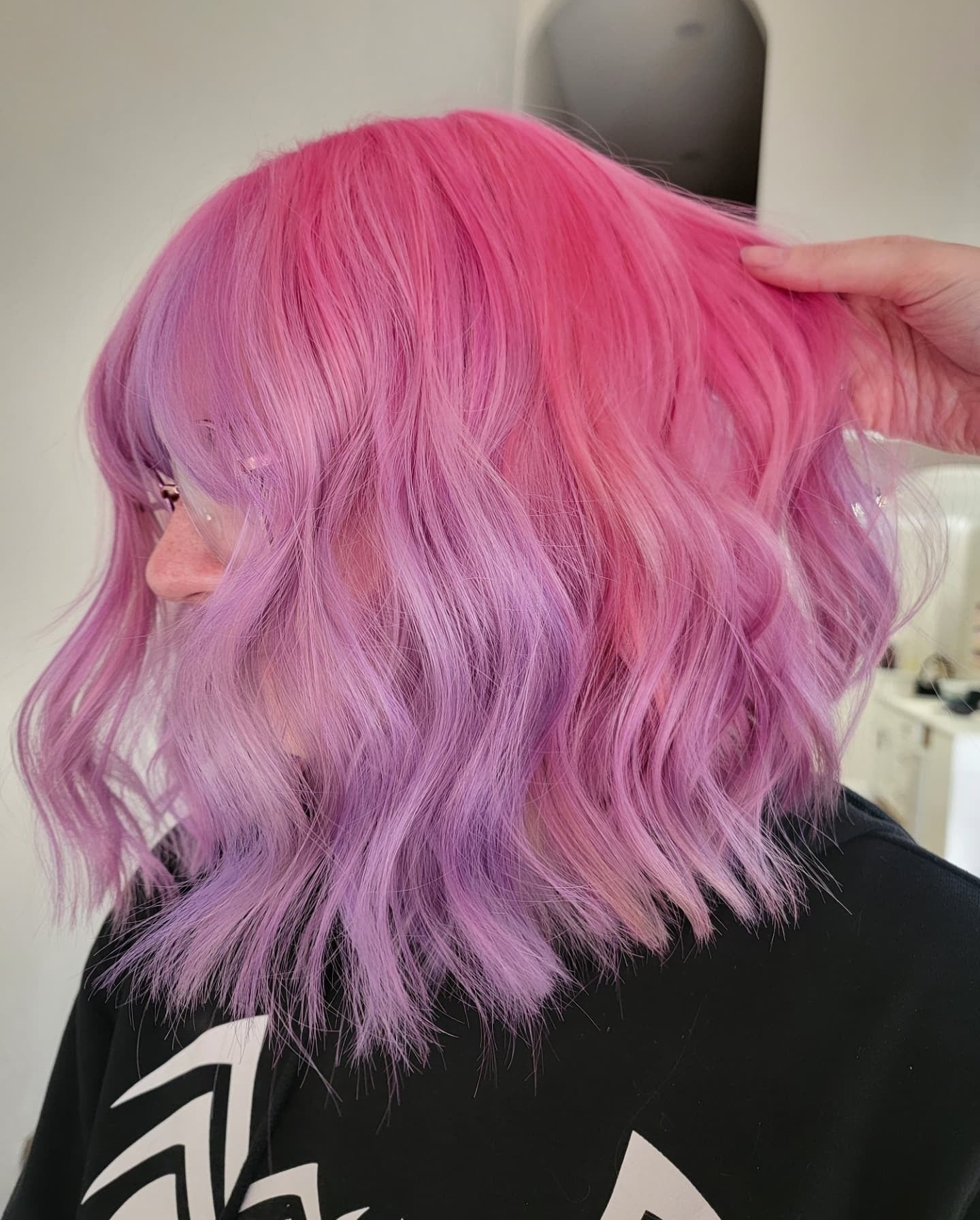 4. Magenta and Lavender Gradient Bob (Pastel Hair Colors)
