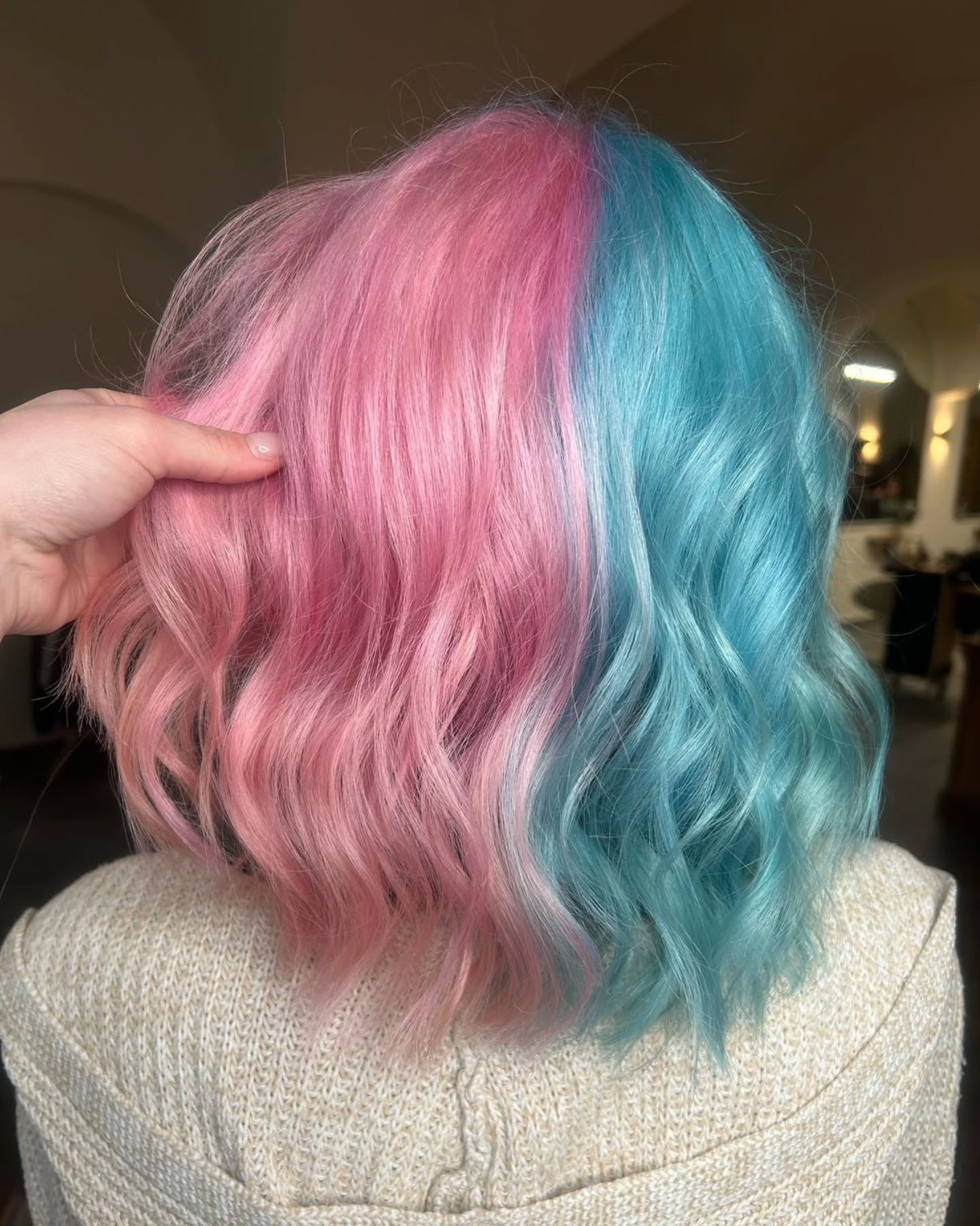 10. Split-Dye Pink and Aqua Bob (Pastel Hair Colors)
