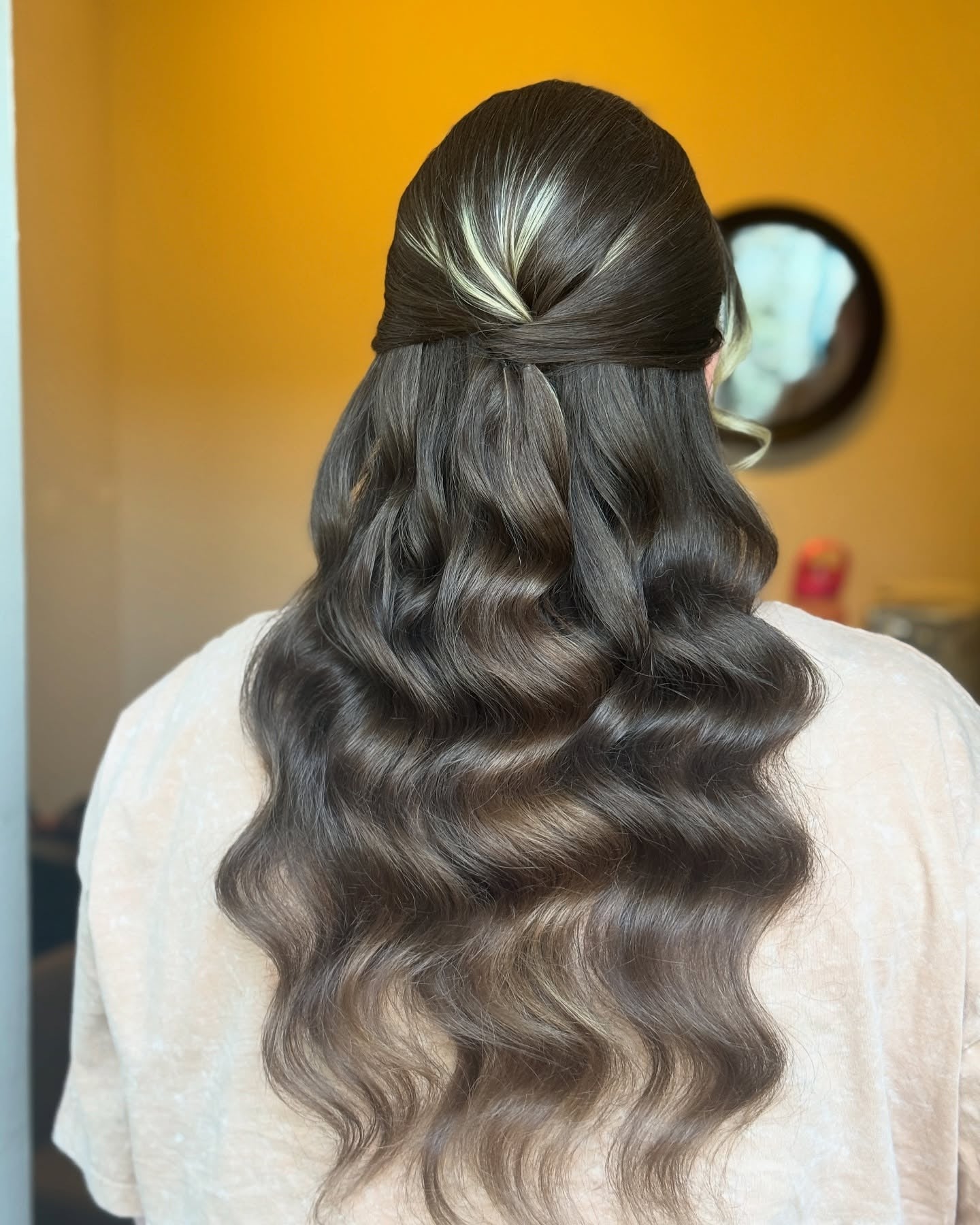 1. Sleek Half-Up Waves with Soft Highlights (Bride Hairstyles)