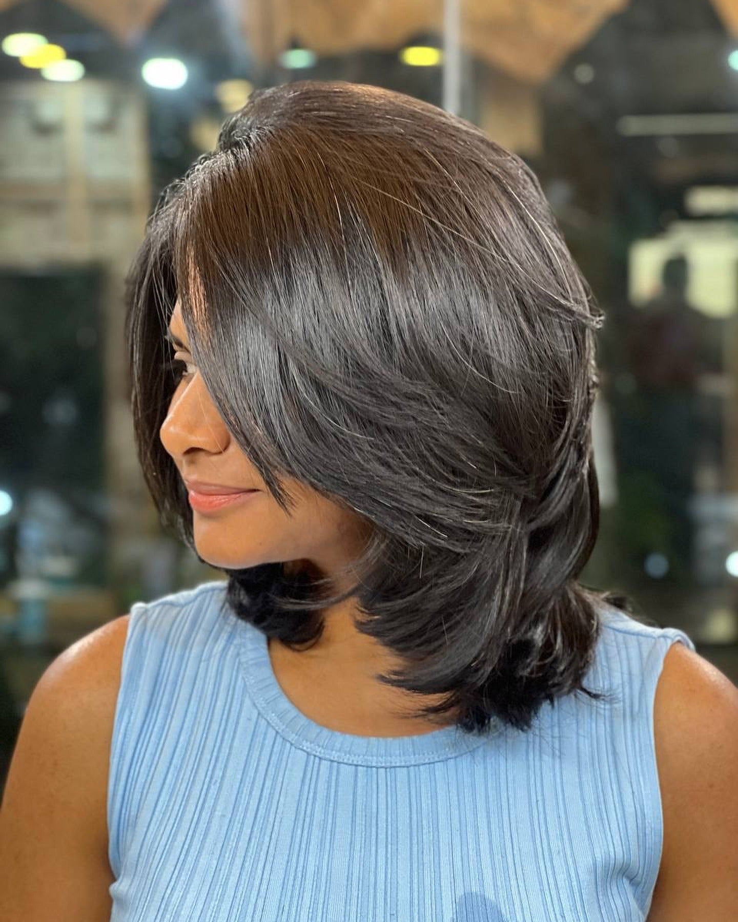 14. Sleek Layered Cut in Glossy Dark Brown (Short Layered Haircuts)