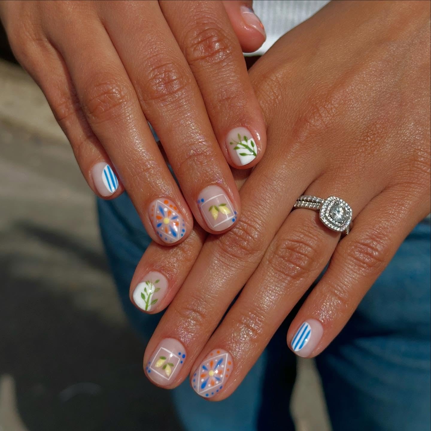 14. Mediterranean Tile-Inspired Art (Cute Nail Ideas for Short Nails)