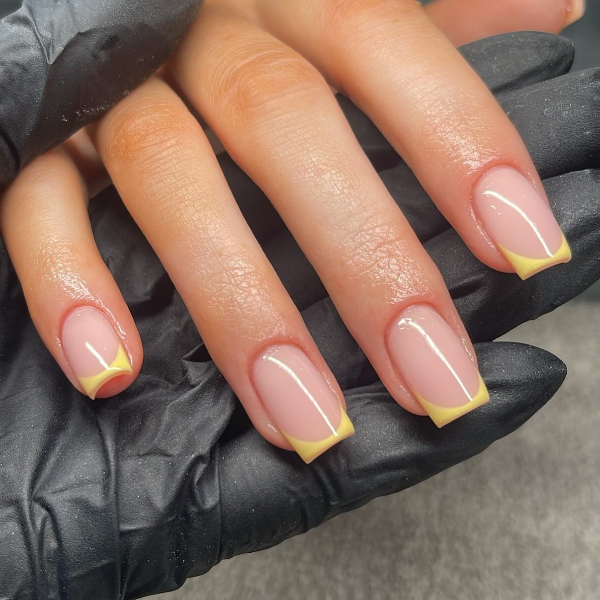 5. Geometric Yellow Square French (Yellow French Tip Nail Ideas)