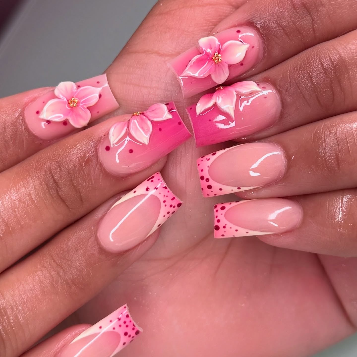 6. Pink Blossom Ombre Square Nails (Square Nail Ideas)