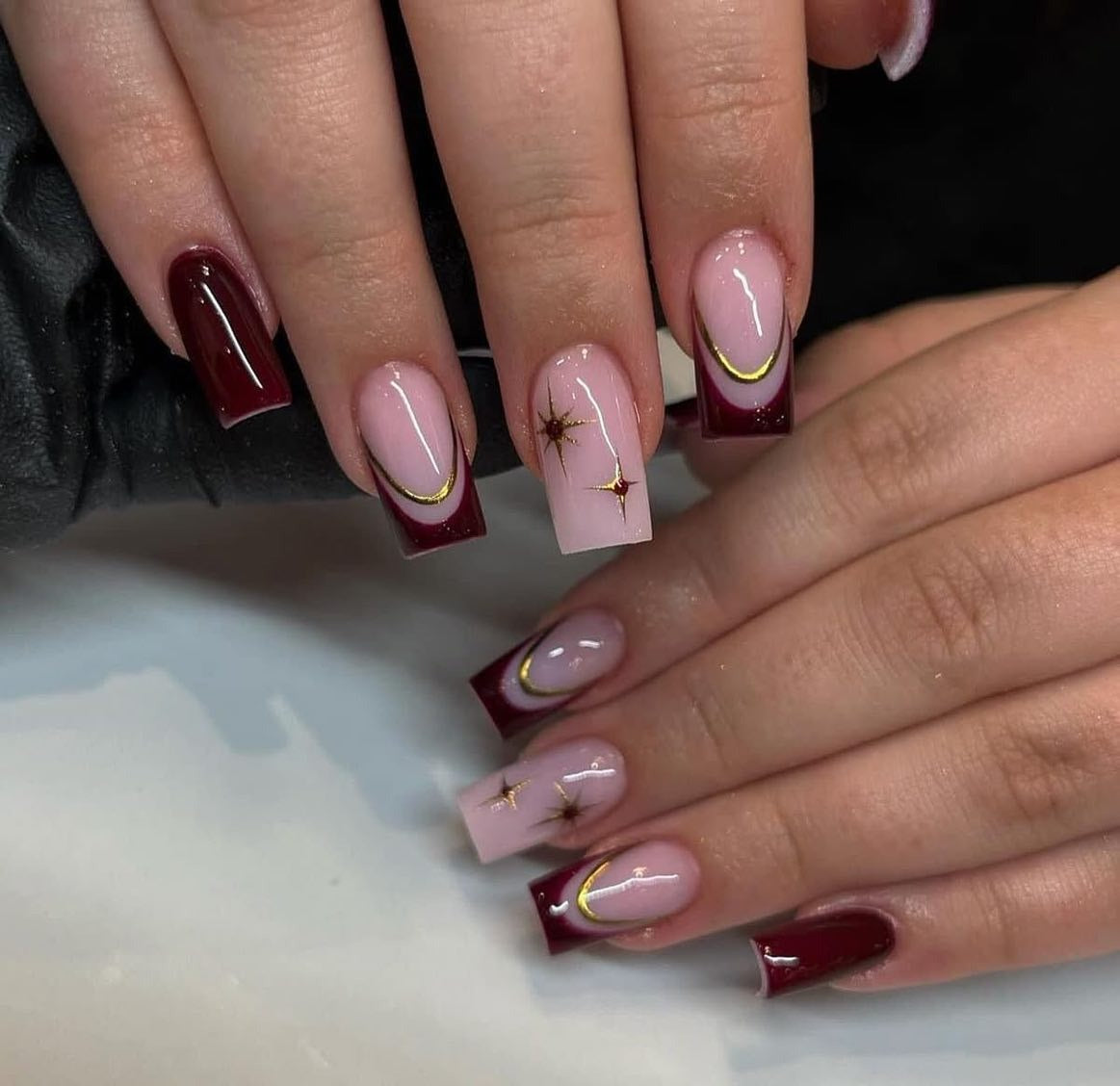 7. Burgundy Glam Square Nails (Square Nail Ideas)