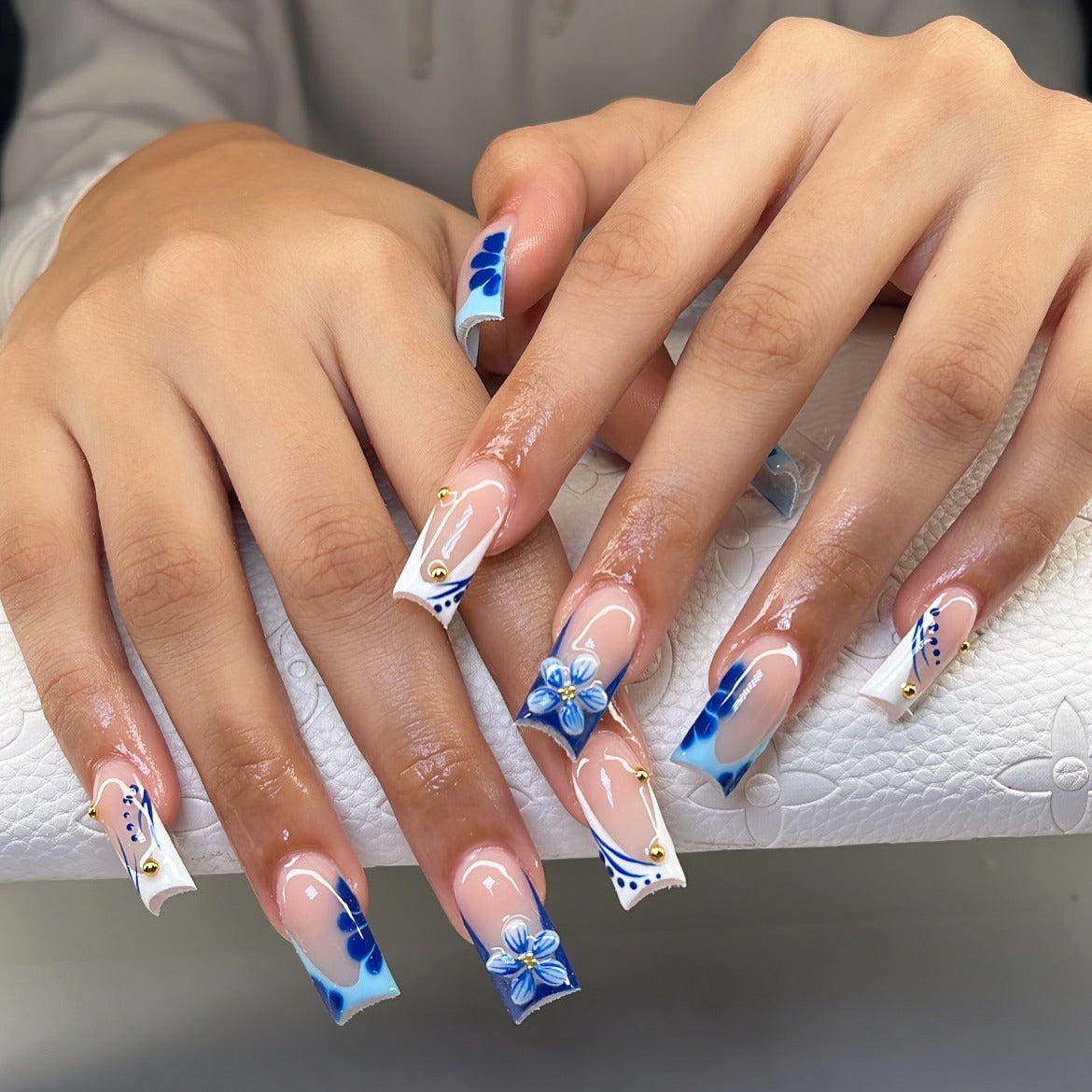 13. Ocean-Inspired Blue Square Nails (Square Nail Ideas)