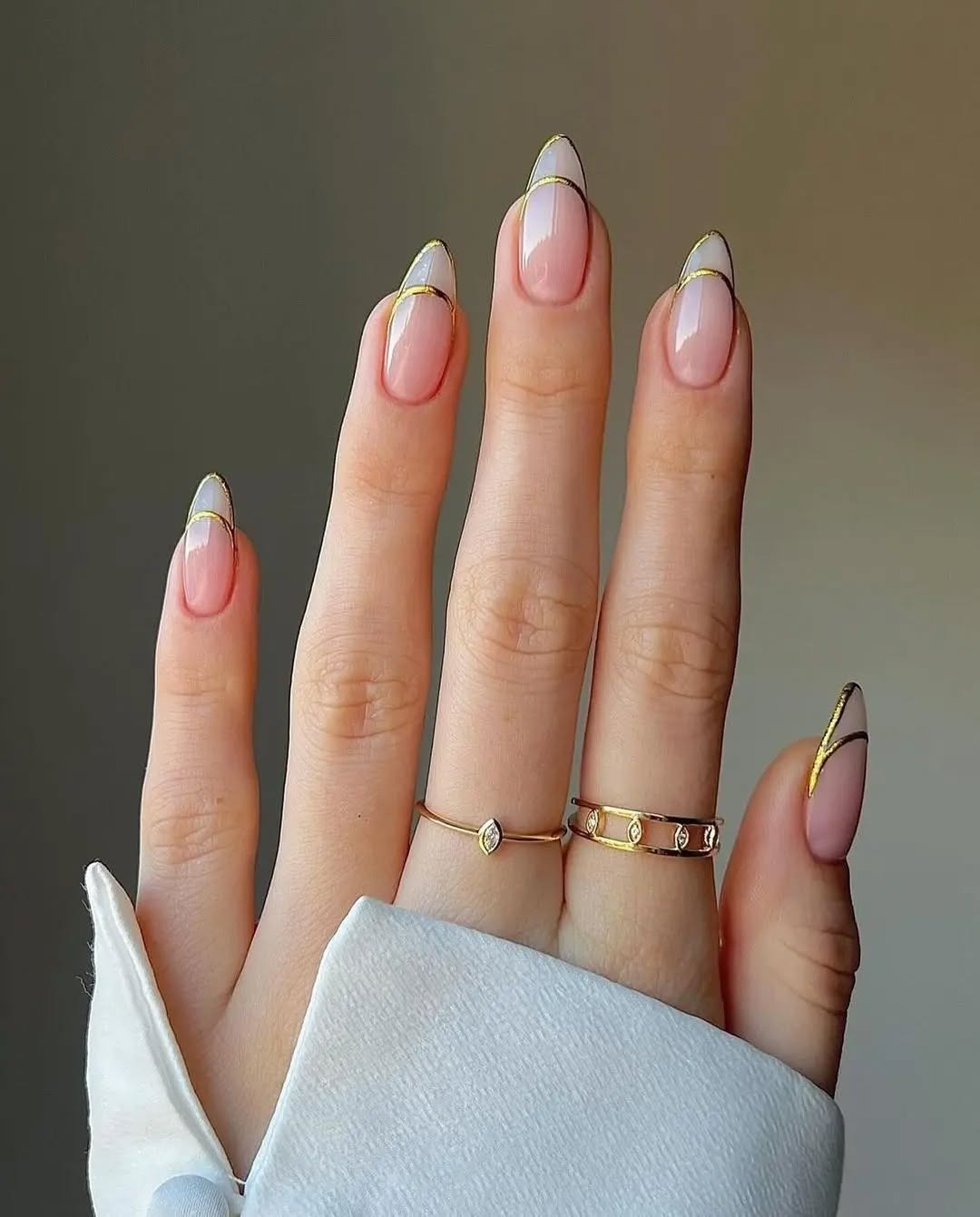 4. Golden Lined French Almonds (Classy Nail Ideas)