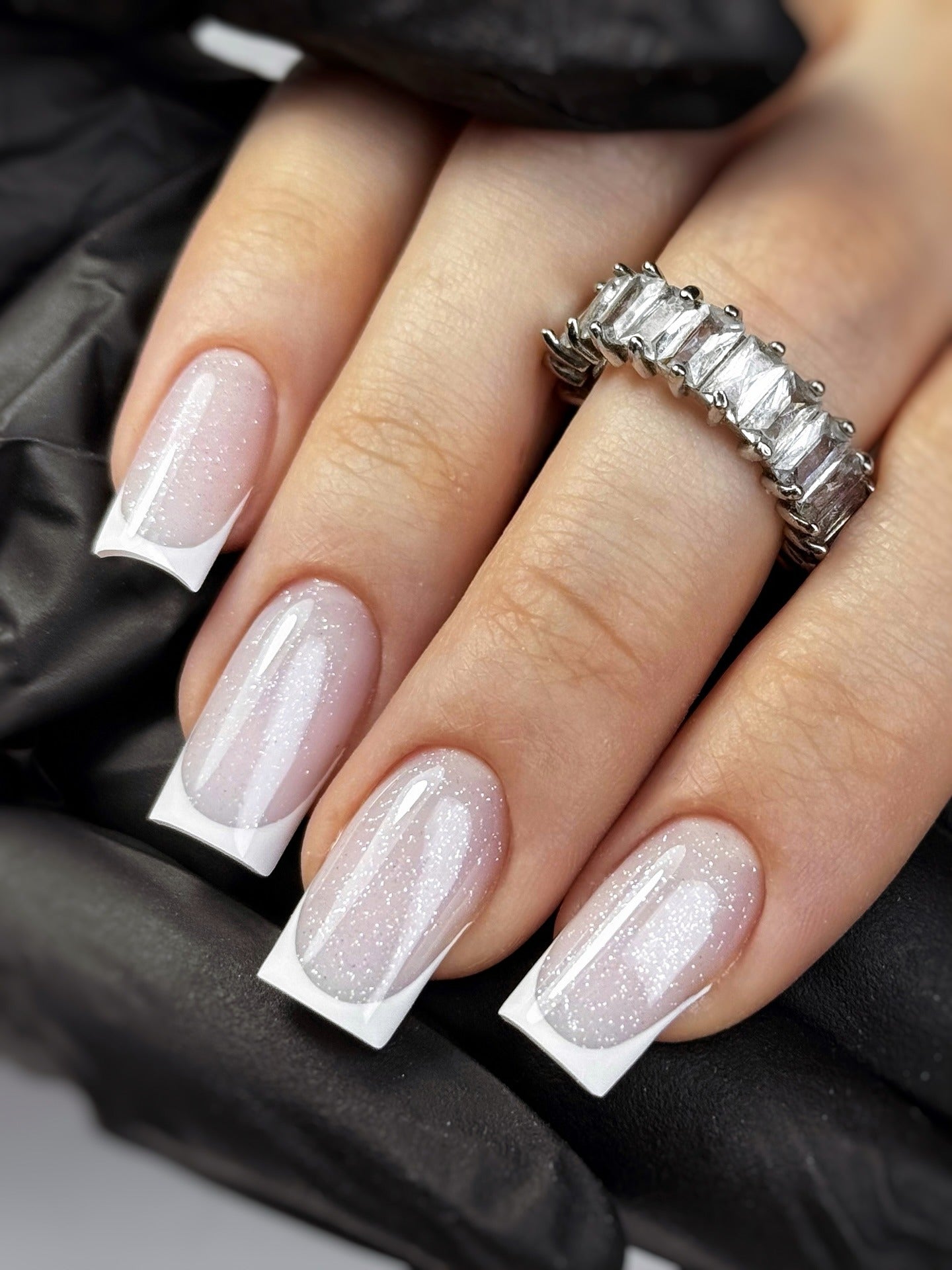 9. Sparkling Square French (Classy Nail Ideas)
