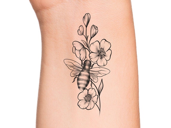 Bumble Bee Floral Temporary Tattoo / Bee Tattoo / Floral Tattoo ...
