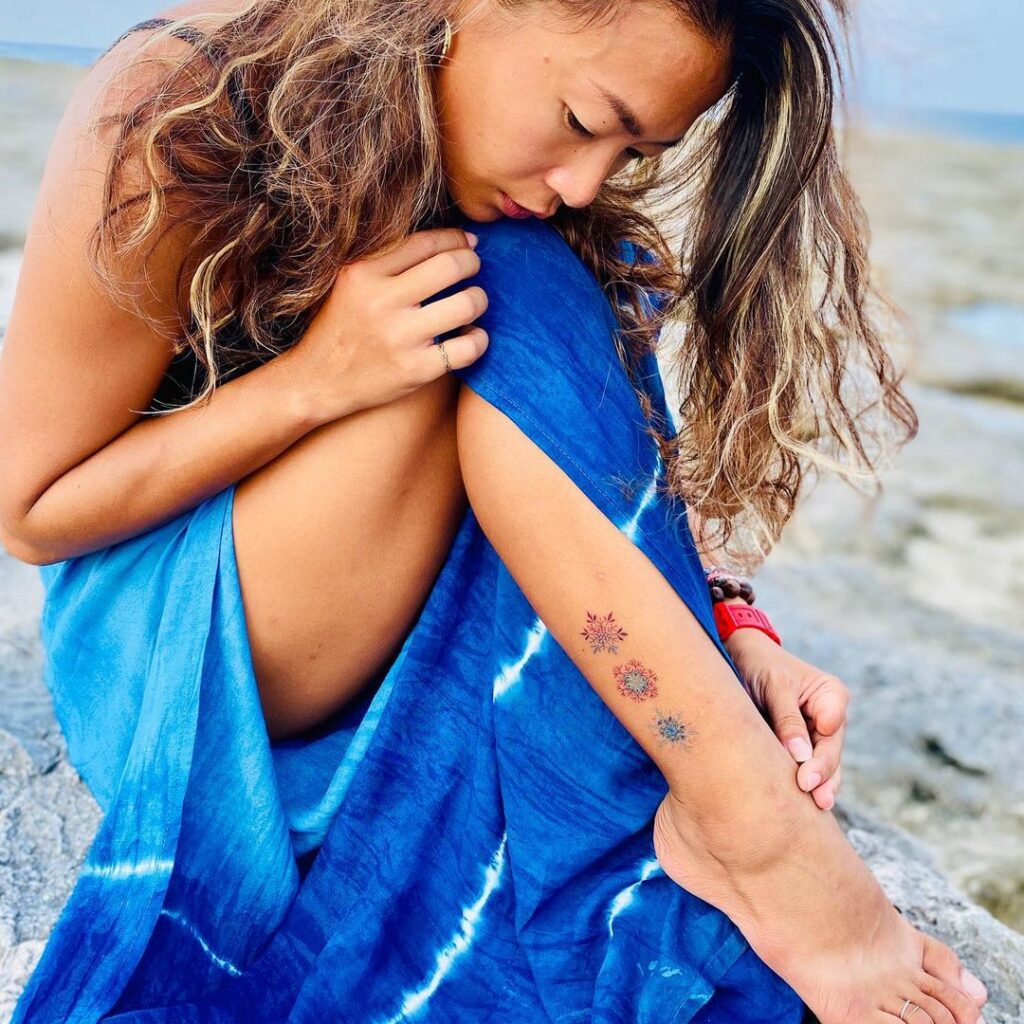 Three Snowflakes Leg Tattoo